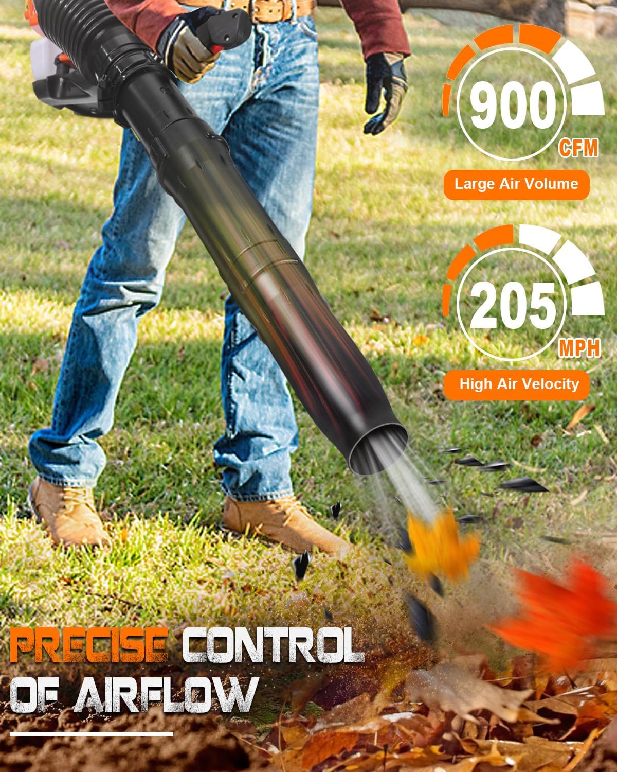 80cc Gas Backpack Leaf Blower, 900CFM 206MPH 2-Stroke Engine, Heavy-Duty Leaf & Snow Blower for Lawn, Garden & Commercial Use (853 EZ)