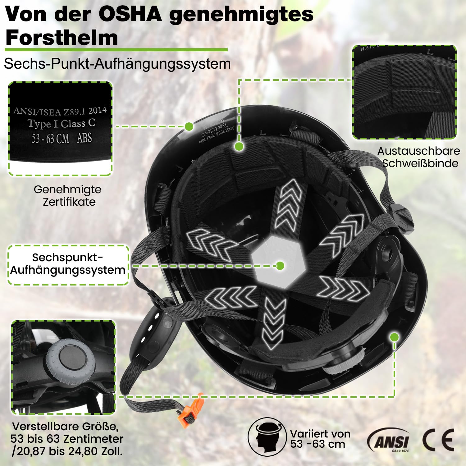 GREEN DEVIL Casco de seguridad para motosierra forestal EN397, certificado EN397, sistema 5 en 1 con protección facial de malla, visera integrada y orejeras, ventilado, para trampas de madera y