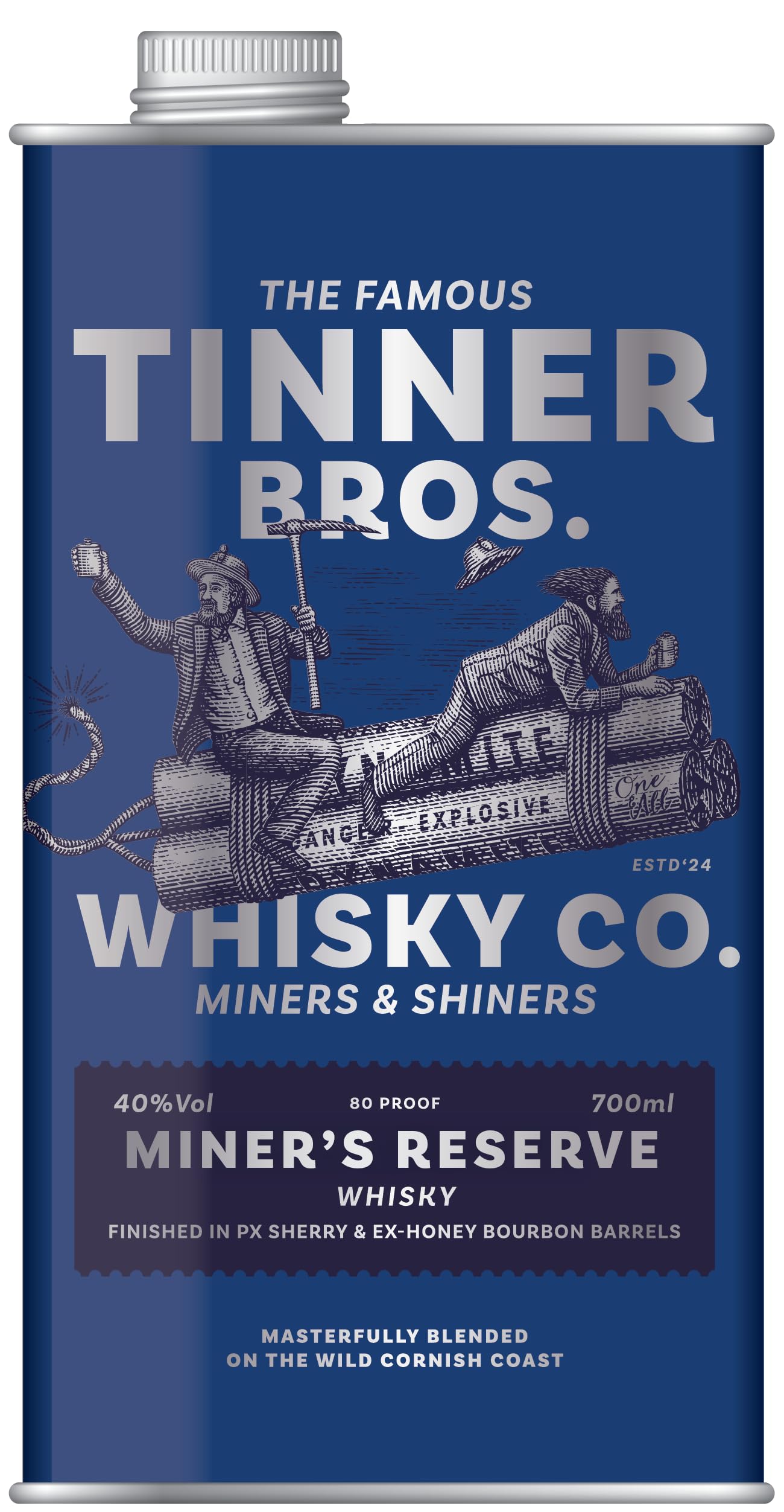 Tinner Bros Miner's Reserve Whisky | Gift Tin | 70cl | Aged in Bourbon Barrels | Vanilla & Butterscotch | Smooth Oak Finish | Blended in Cornwall | 40% ABV
