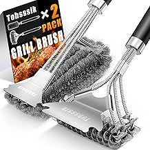 Wire Grill Brush for Outdoor Grill, 2 Grill Cleaner Brushes with Scraper, Stainless Steel BBQ Brush for Grill Cleaning & B...