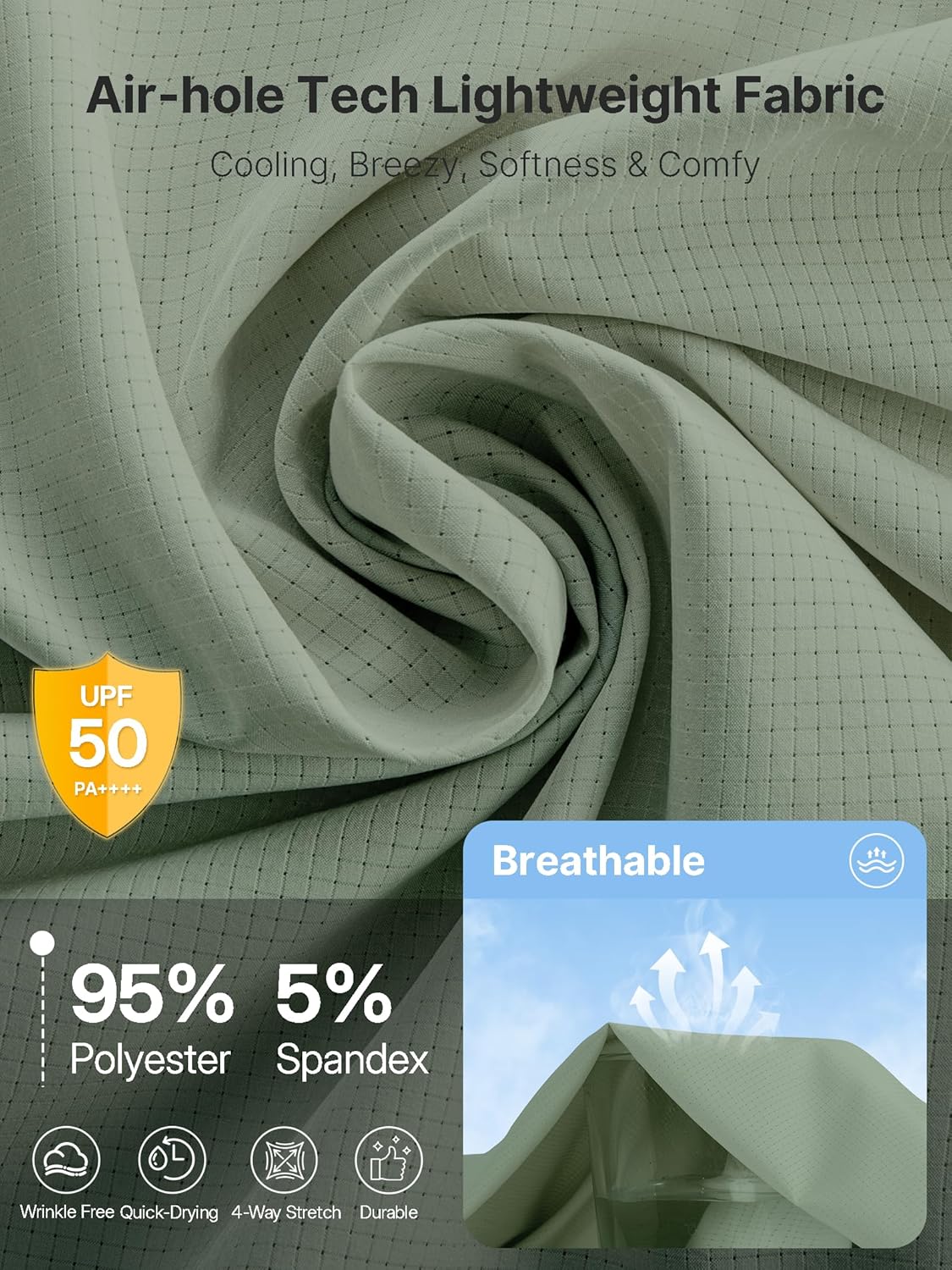 FRONTEND Men's Long Sleeve Safari Shirts Sun Protection Button Down Fishing Shirt for Men UPF 50+ Quick Dry for Travel Hiking