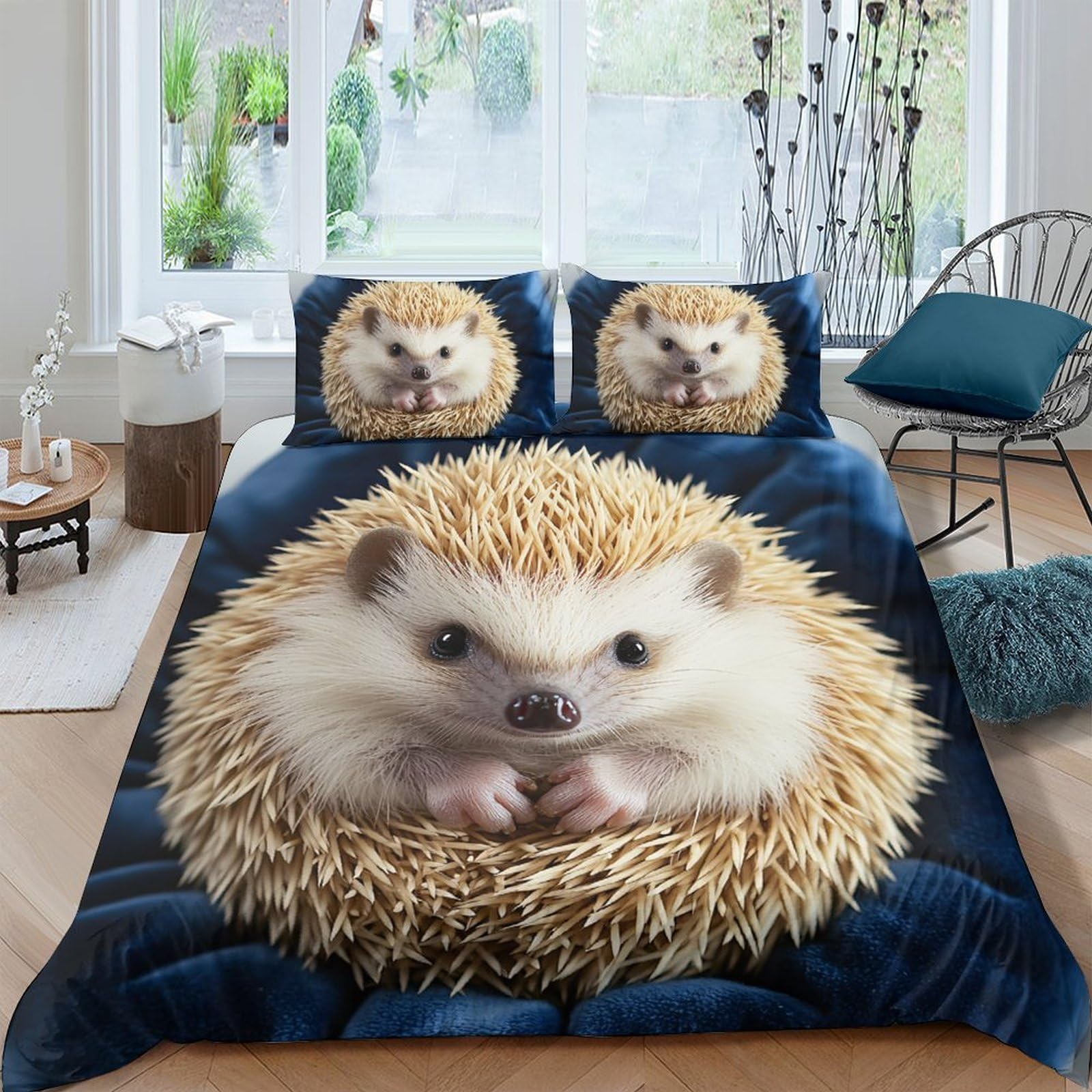 GPLZQXKJNH 3D Printed Hedgehog Duvet Cover Set Microfiber Soft Breathable Animal Bedding Set with 2 Pillowcases for Bedroom Decor Single（135x200cm）