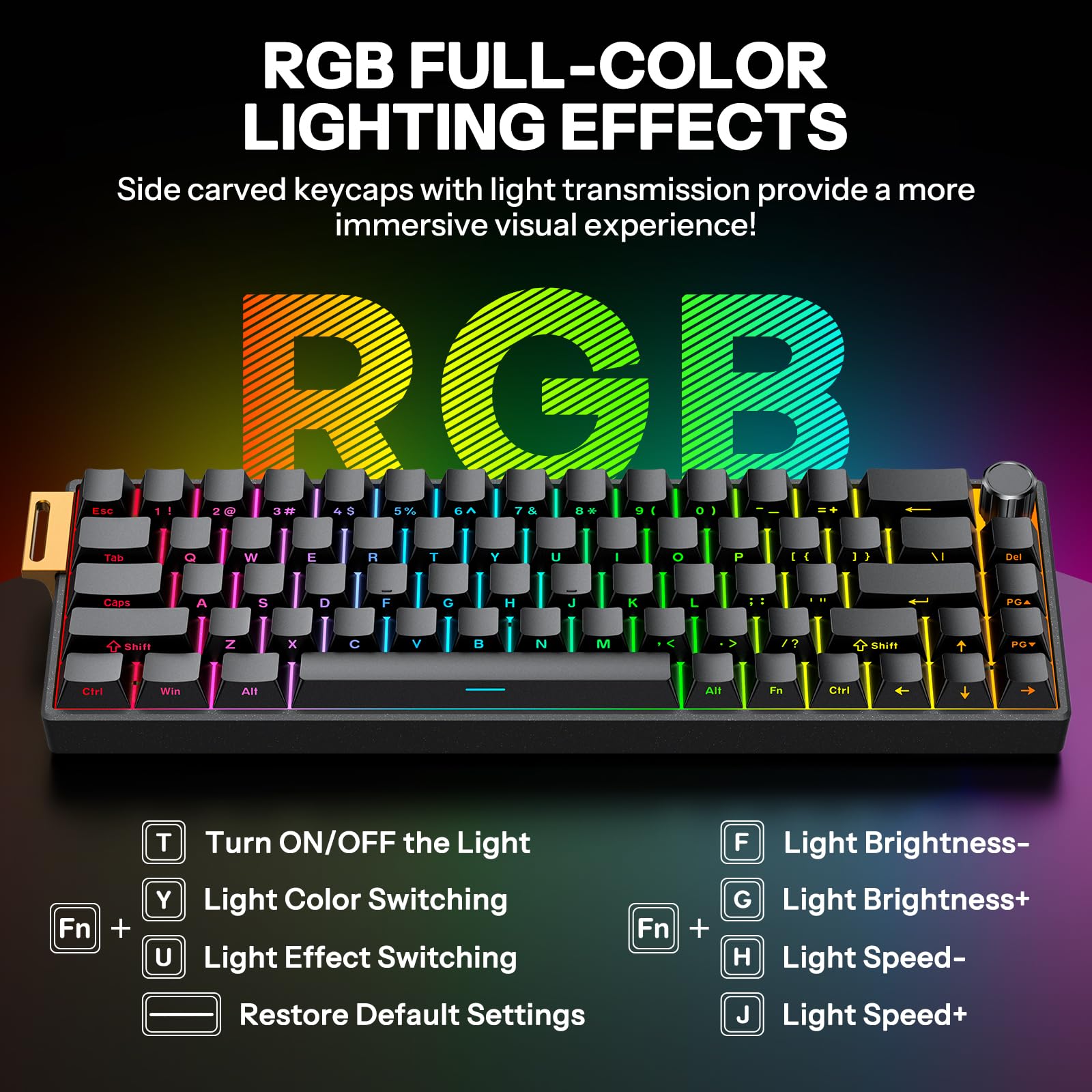 OMOTON Aluminum Magnetic Switch Gaming Keyboard, 65% Compact Mechanical Keyboard Hall Effect with 0.01ms Response, Side-Printed PBT, Hot Swappable Wired Keyboard with Knob for FPS Gamers, Black — view 2