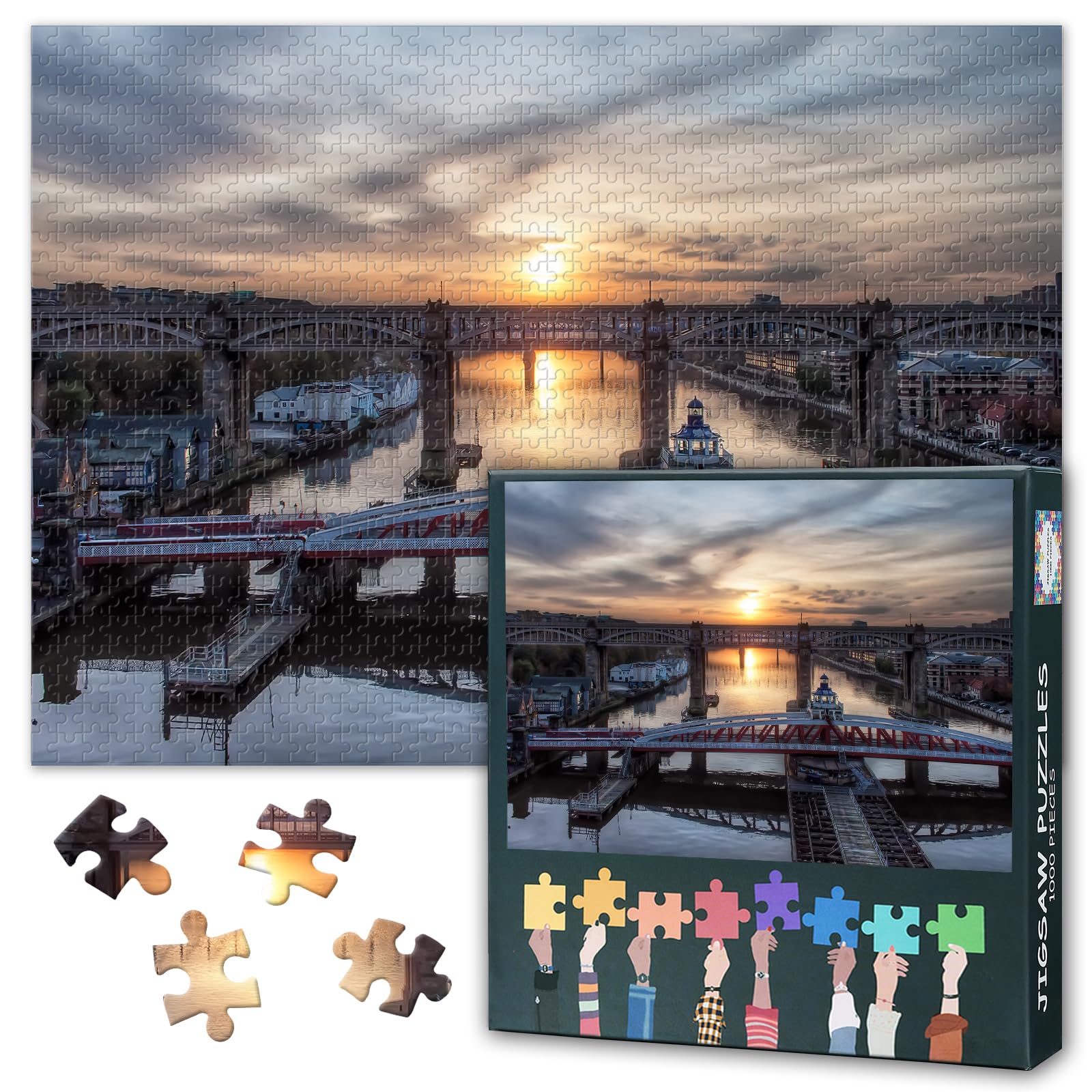 Newcastle Puzzles for Adults 1000 Pieces, High Level Bridge Jigsaw Puzzles, River Tyne Adult Puzzle for Adults, Educational Fun Games or Toys for Elders Friends 20X27 INCH
