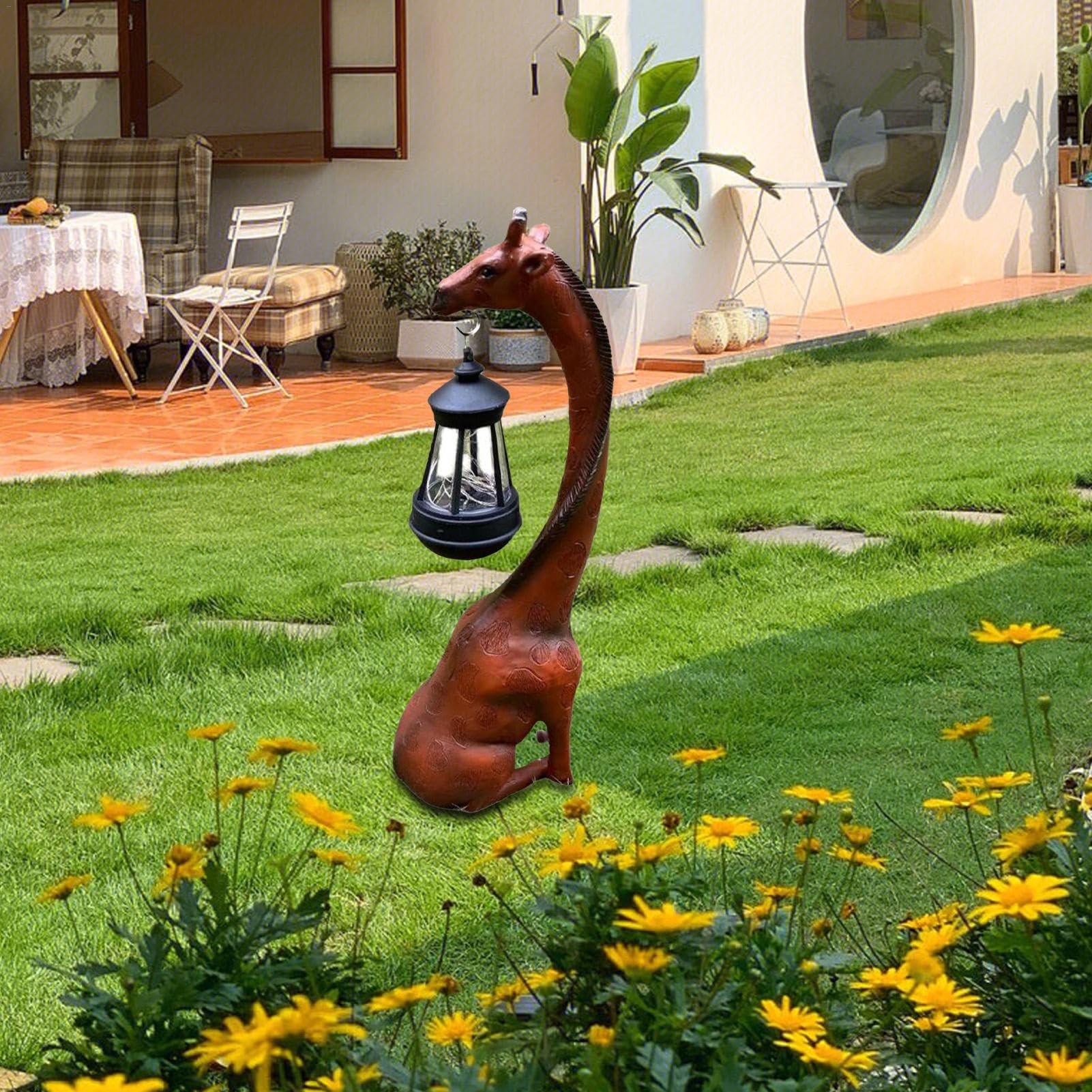 Figurines d'extérieur à lampes solaires – Figurine de girafe décorative – Décoration créative de jardin lumineuse en résine – Ornement pour une utilisation en extérieur