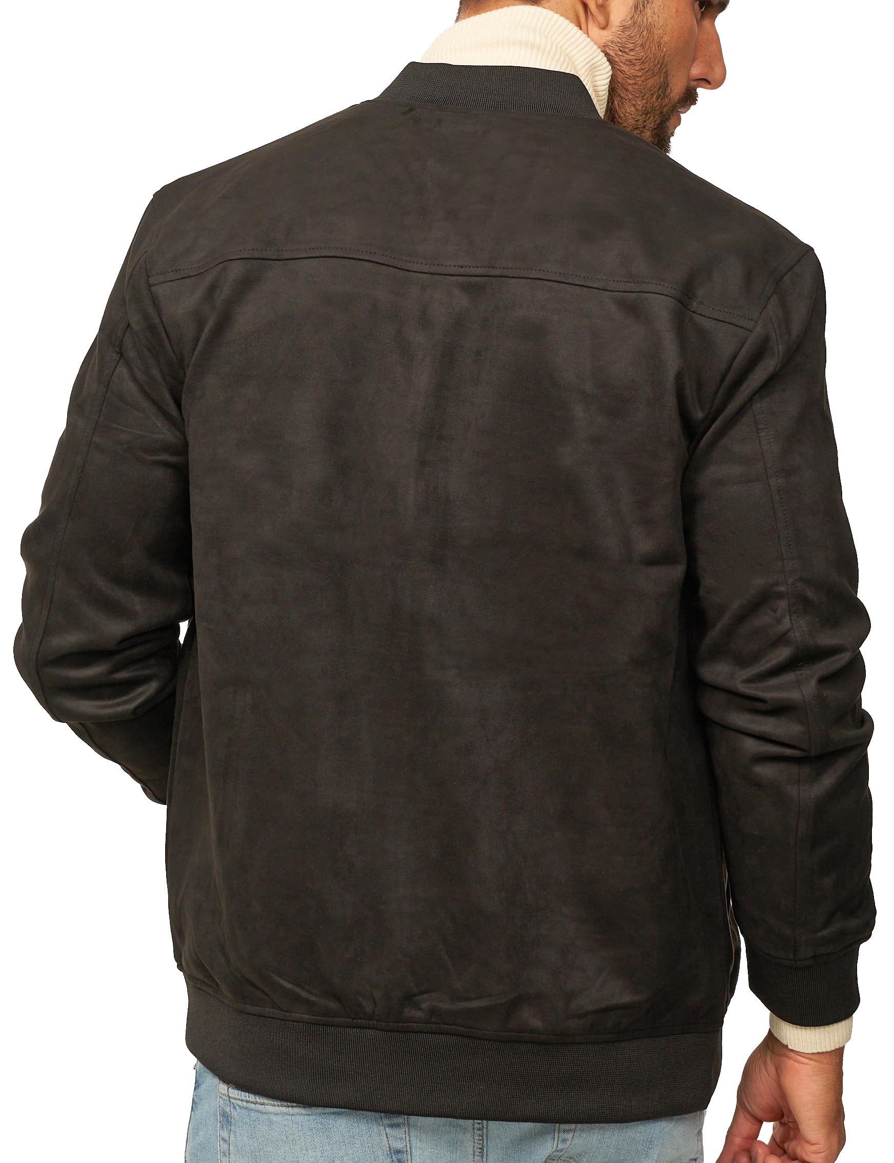 behype. Herren Blouson-Jacke als Weiche Übergangsjacke - Dünne Bomberjacke mit Baseball Stehkragen in Leder-Optik für Männer - Men's Jacket