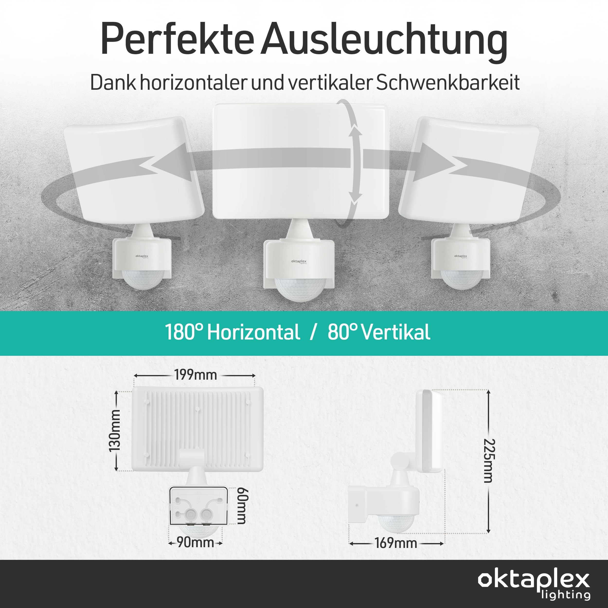 Oktaplex Cali Außenstrahler mit Bewegungsmelder und Fernbedienung 3000lm warmweiß 3000K Außenbeleuchtung 26W IP65 LED Strahler weiß