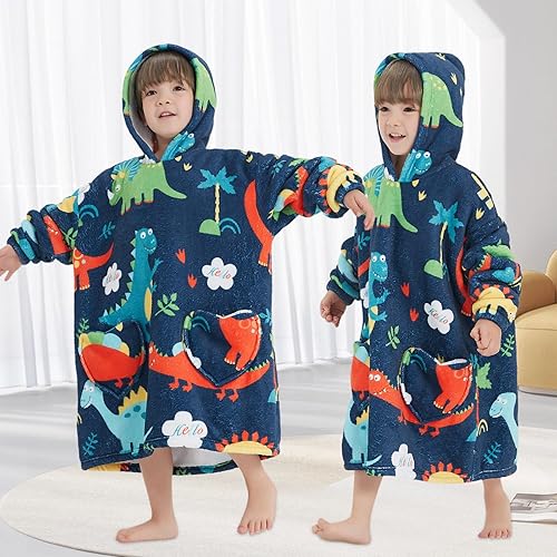 Miniatura 63 de Wearable Blanket Hoodie for Kids Oversized Sherpa Blanket Hoodie for Kids Boys Girls Teens 6-13YR,Navy Shark