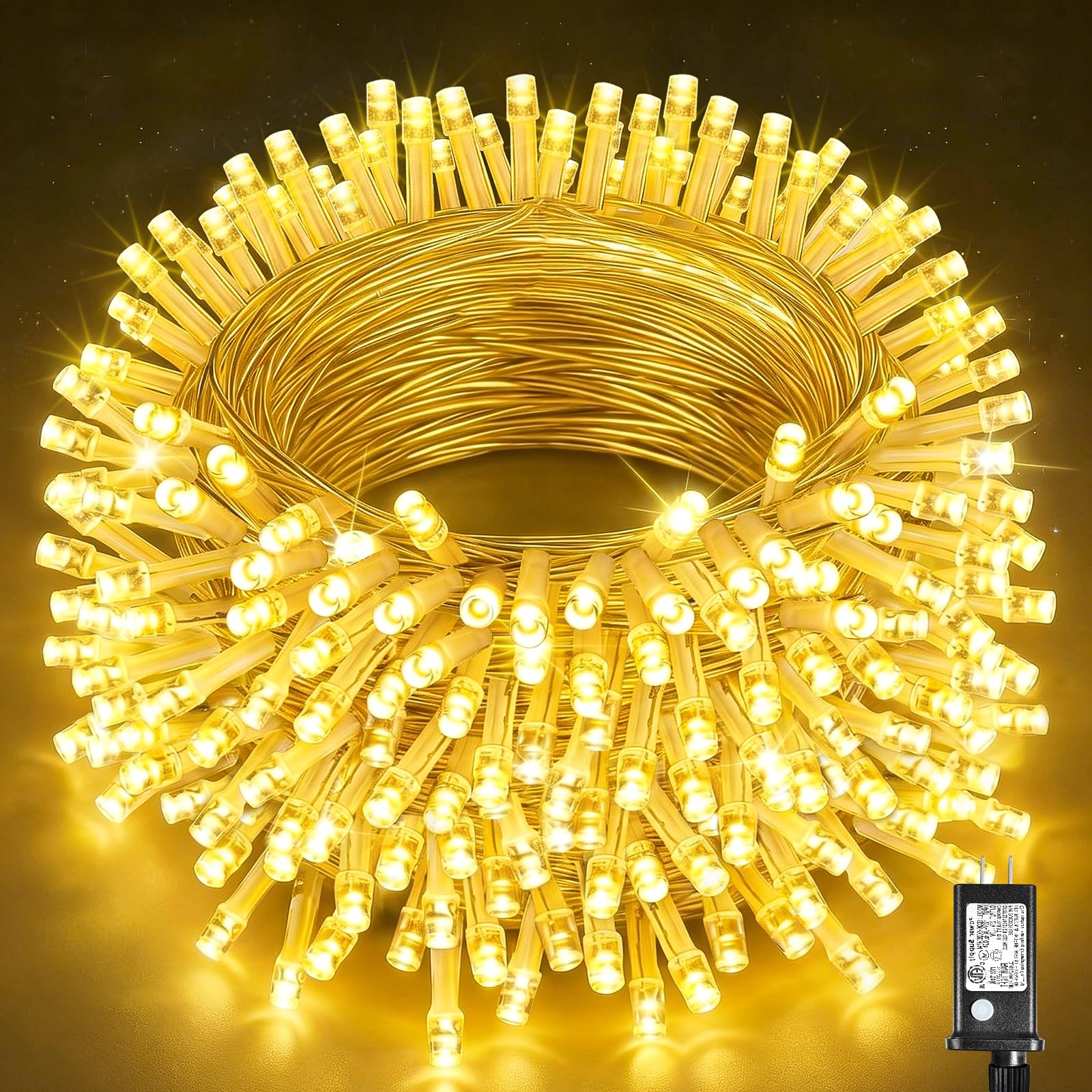 Photo 1 of 100ft 300 LED String Lights Indoor Connectable Warm White Christmas Lights Outdoor Waterproof, Twinkle Fairy Lights Plug in Clear Wire for Outside Wedding Bedroom Garden Tree Decorations