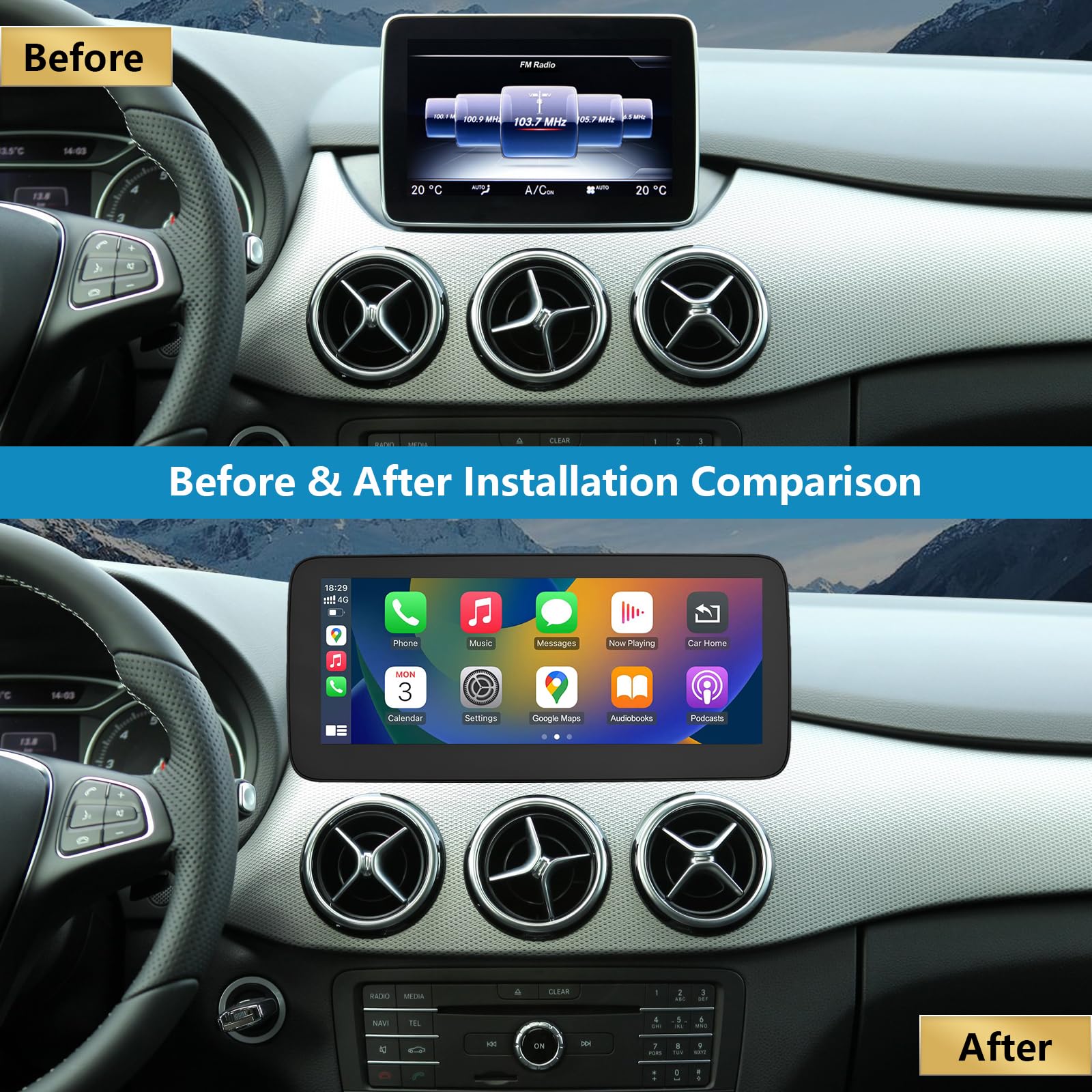 Autoradio 12,3 pollici Touchscreen per Mercedes Benz Classe B W246 2015-2018 con NTG 5.0/5.1/5.2, supporta Apple Carplay/Android Auto/Mirrorlink
