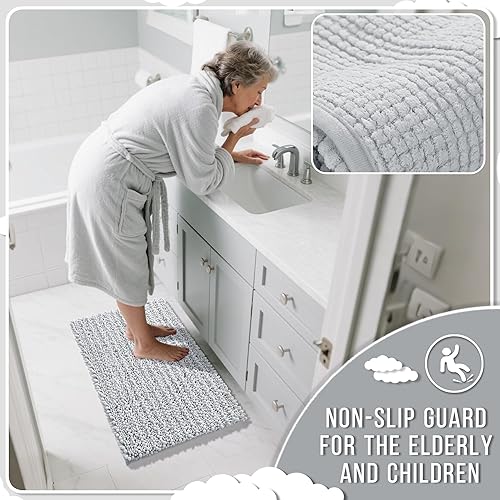 Miniatura 6 de Yimobra - Tapete de baño de felpilla de 24 x 17 pulgadas, extrasuave, antideslizante, absorbente, secado rápido, lavable a máquina, para ducha,