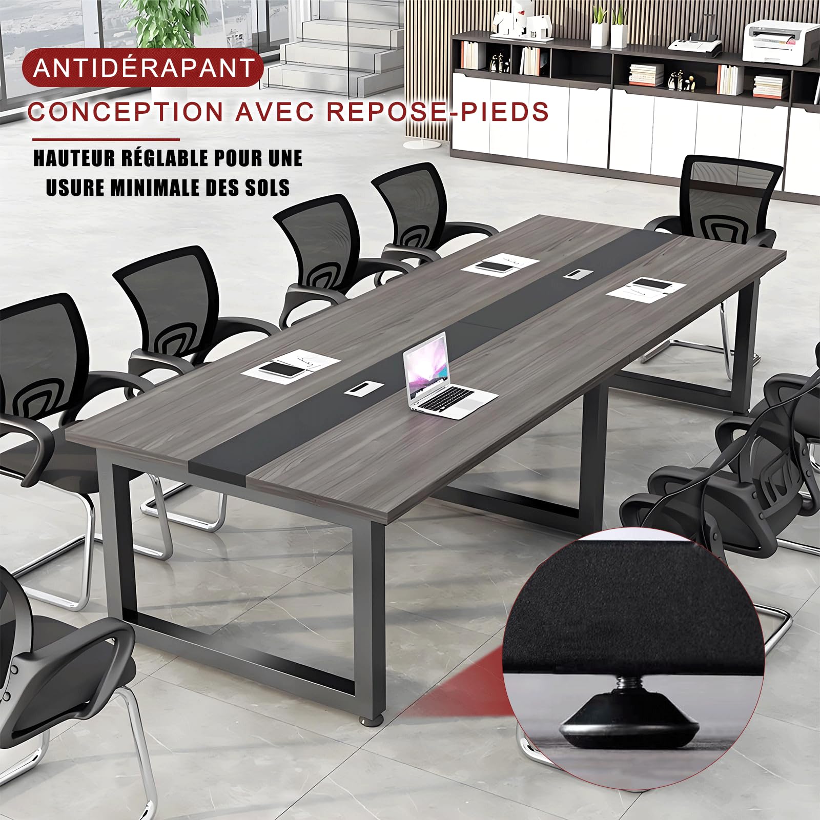 Grande Table de réunion – Bureau conférence pour 6 à 12 Personnes – Design Bois élégant – Installation Simple – Idéale pour Bureau, coworking, séminaires, écoles – (Chaises Non incluses)