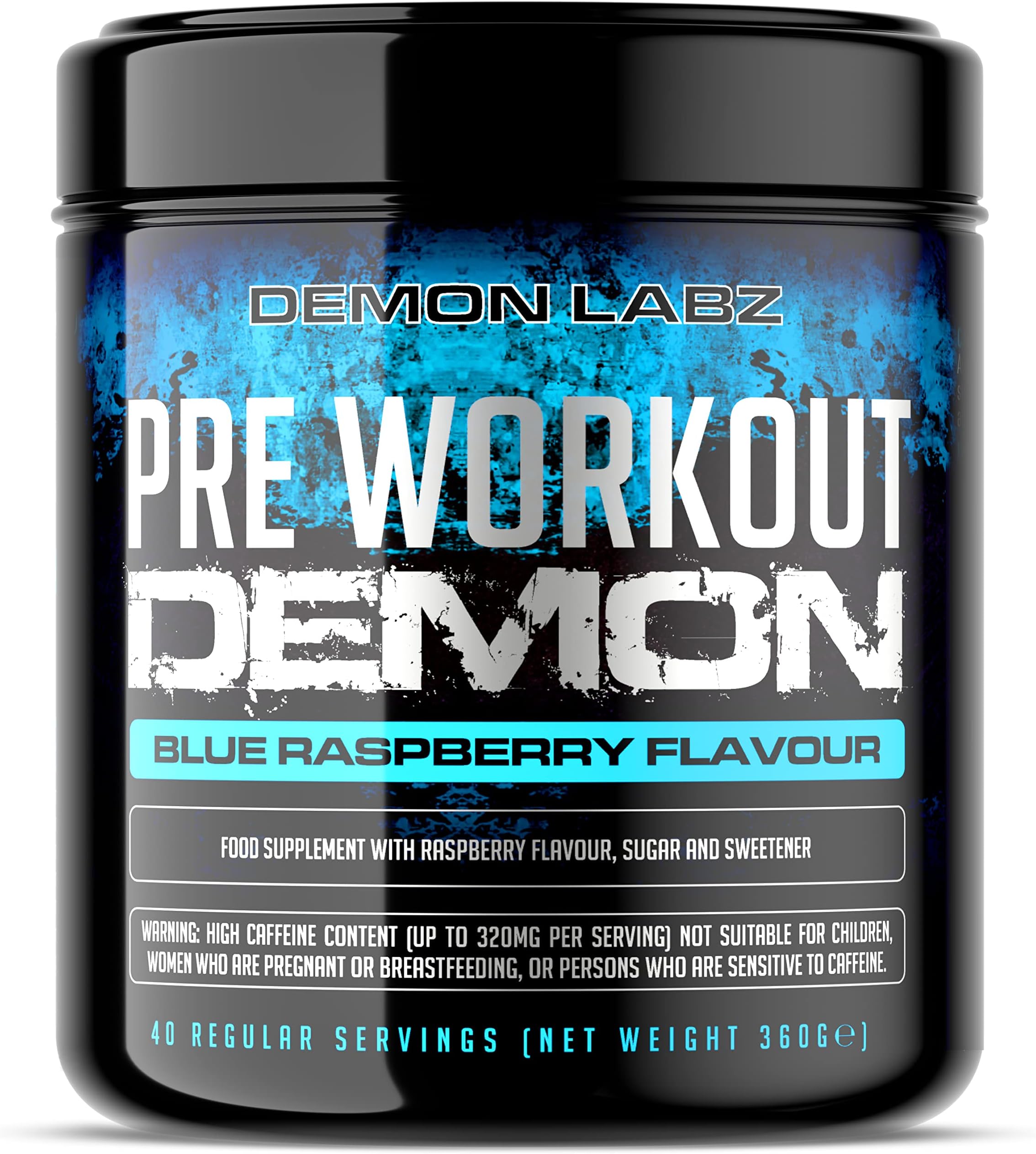 Pre Workout Demon - Advanced Pre-Workout Energy Powder with Creatine, Caffeine, Beta-Alanine & Glutamine, Blue Raspberry, 360g - 40 Servings