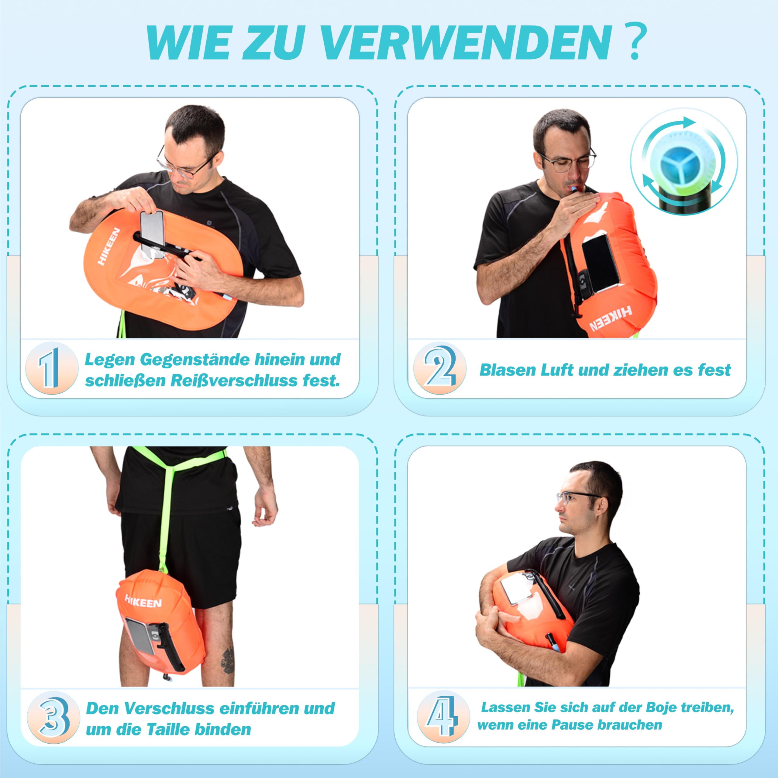 BOOSTEADY Schwimmboje Trockensack IPX7 Wasserdicht mit Touchscreen-Handyfach – Aufblasbare Swimming Buoy für Triathlon, Schnorcheln & Freiwasserschwimmen