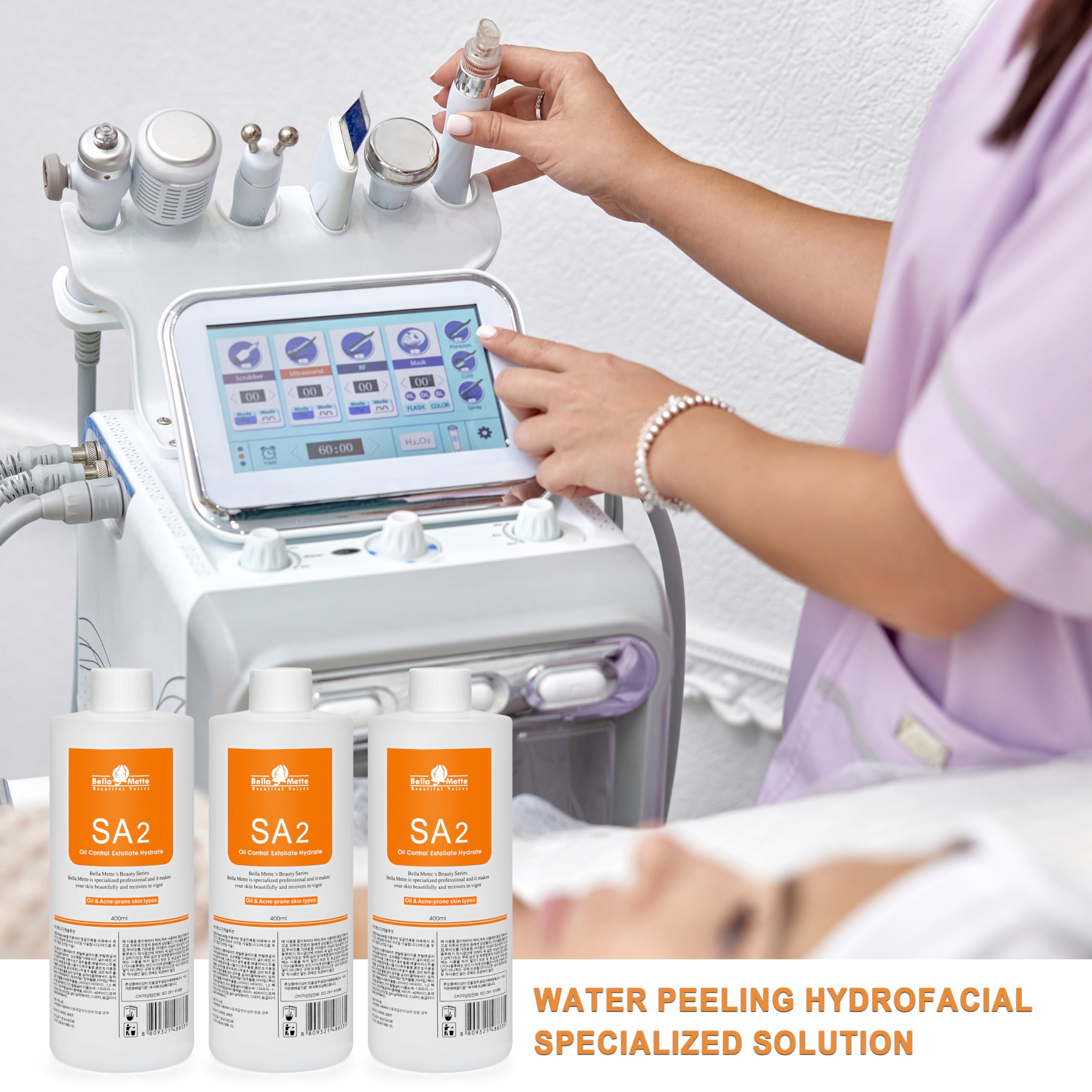Elitzia AS1 SA2 AO3 Aqua Peeling Solution Hautpflege Aquapeel Serum für Gesichts-Dermabrasionsmaschine, Reinigung und Feuchtigkeitsspendung, 400 ml, Set mit 3 Flaschen SA2