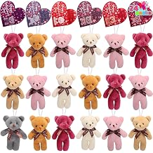 JOYIN 24 Packs Valentine's Day Heart Cards with Plush Toy Party Favors, Mini Stuffed Plush Toys for Valentines Day Gifts, Kids Classroom School Exchange Prize (brown bear)
