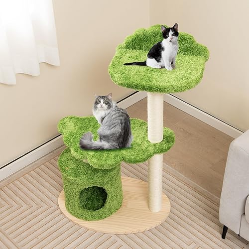 Miniatura 2 de Tangkula Torre de árbol para gatos, torre de madera moderna para gatos de varios niveles con marco de árbol de madera contrachapada maciza, percha