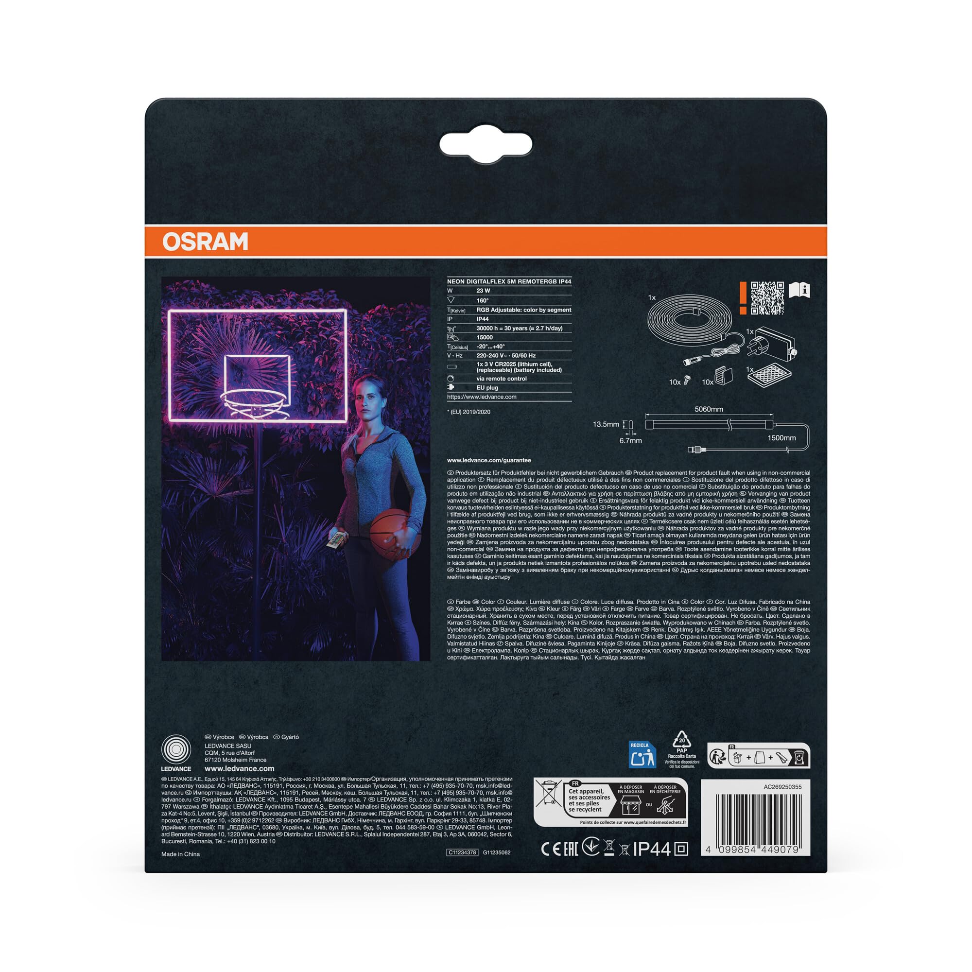 Osram Neon Digital Flex mehrfarbige Outdoor-LED-Strips 5m mit RGB + RC aus Silikon, IP44-Schutz, indirekte und direkte Beleuchtung für Garten und Balkon | Neon Digital Flex Strip IP44, Outdoor Lighting (Special), dia, 30000 h, 1-Pack
