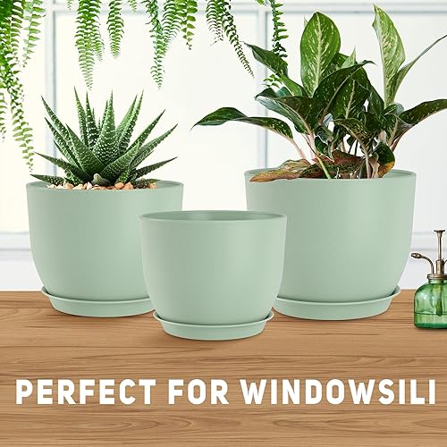 Vista 23 de Macetas de 12/10/9 pulgadas, juego de 3, macetas con agujeros de drenaje de malla múltiple, macetas grandes para plantas y flores de jardín de Negro