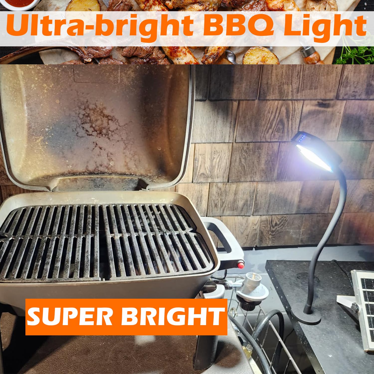 Wiederaufladbare Grilllichter, breitere Beleuchtung, magnetische Grilllichter, superhelle 24 LED-Grillbeleuchtung, flexibler Schwanenhals BBQ Licht, Solargrillzubehör für Blackstone Weber Traeger Pit