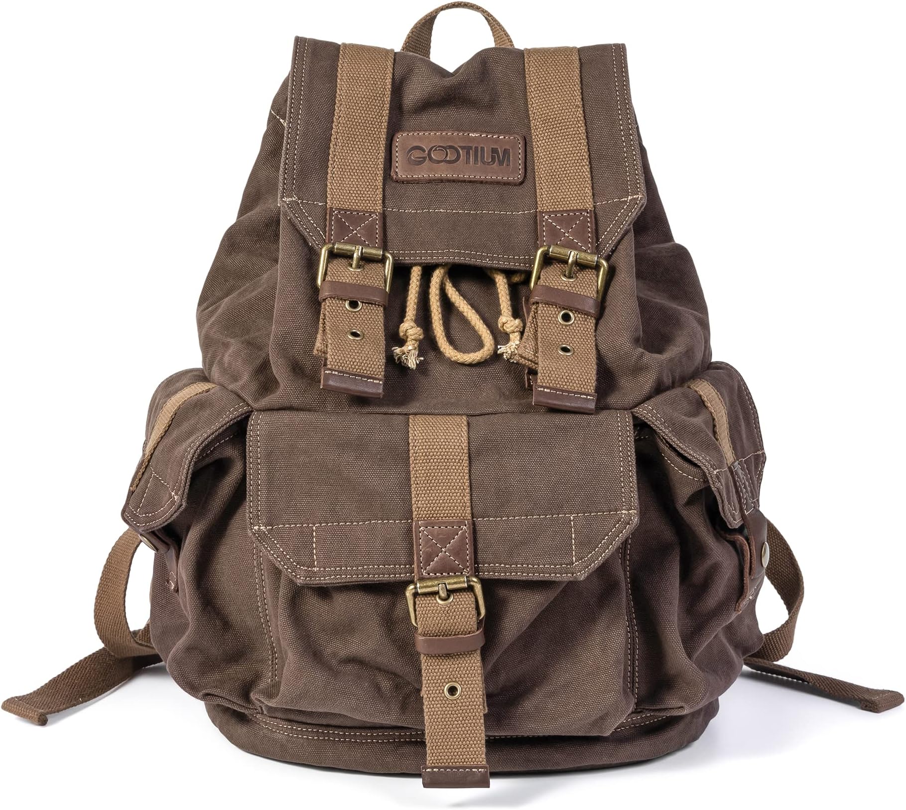 21101KA-S Specially High Density Thick Canvas Backpack Rucksack, Coffee, Small
