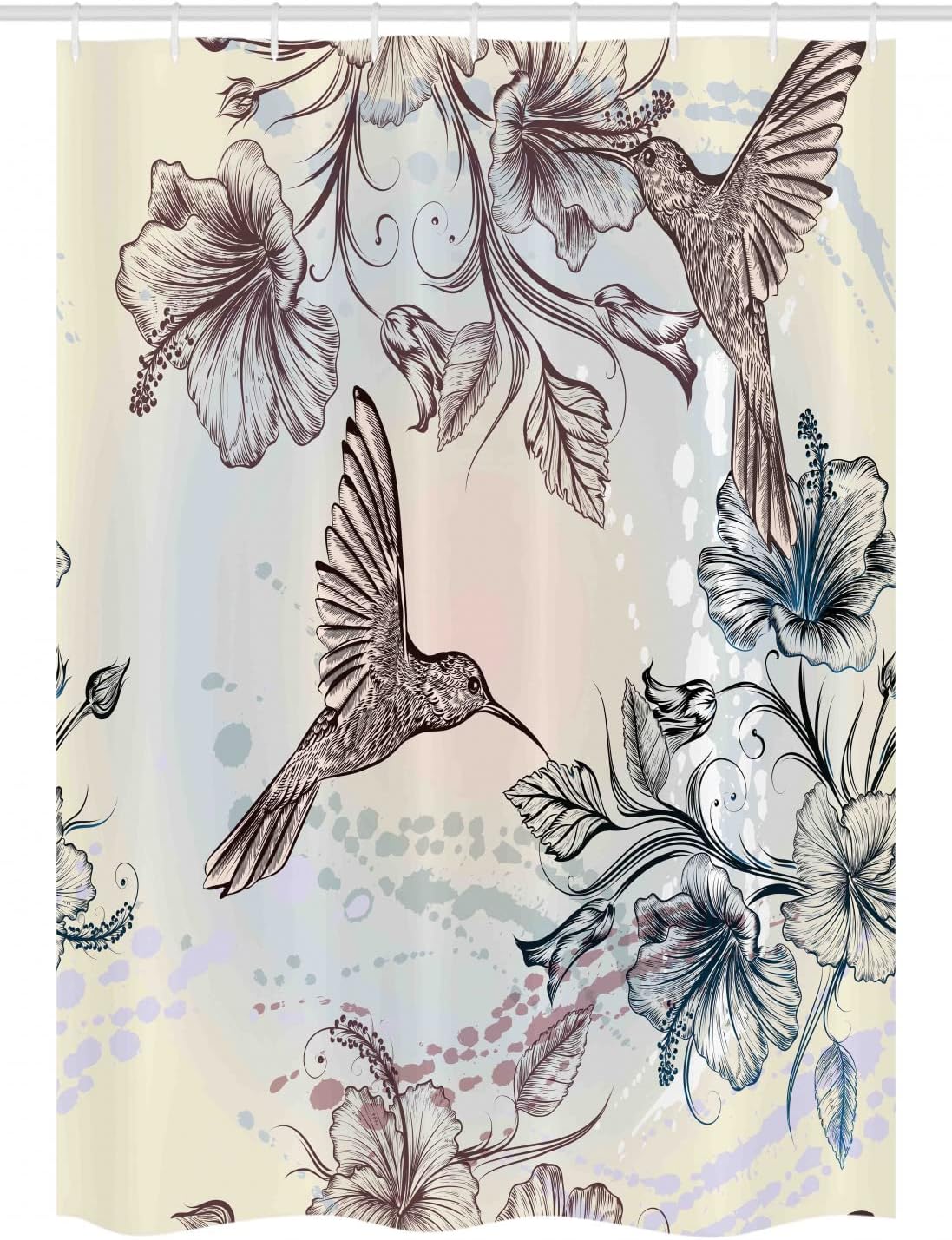 Ambesonne Hummingbird Stall Shower Curtain, Birds and Hibiscus Flowers Nostalgia Antique Design Classical Print, Fabric Bathroom Decor Set with Hooks, 54" W x 78" L, Teal Brown