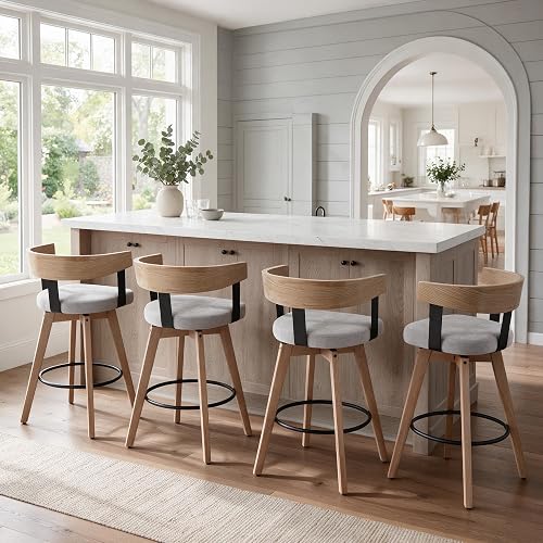 DUOMAY Swivel 26" Counter Height Bar Stools Set of 4, Grey