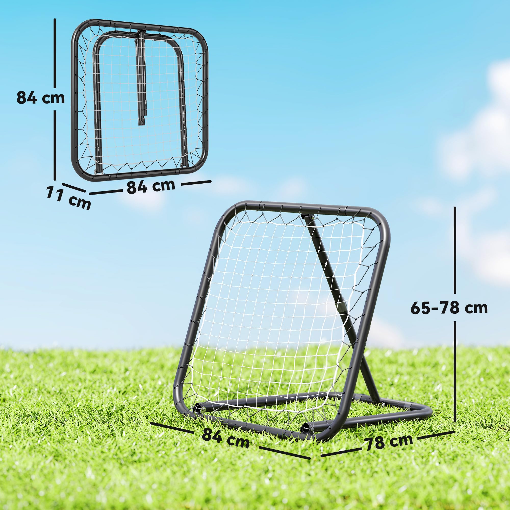 HOMCOM rebounder do piłki nożnej składana bramka odbijająca ściana do odbijania siatka do baseballu koszykówki z 5-stopniową regulacją metal kolor czarny 78 x 84 x 65-78 cm