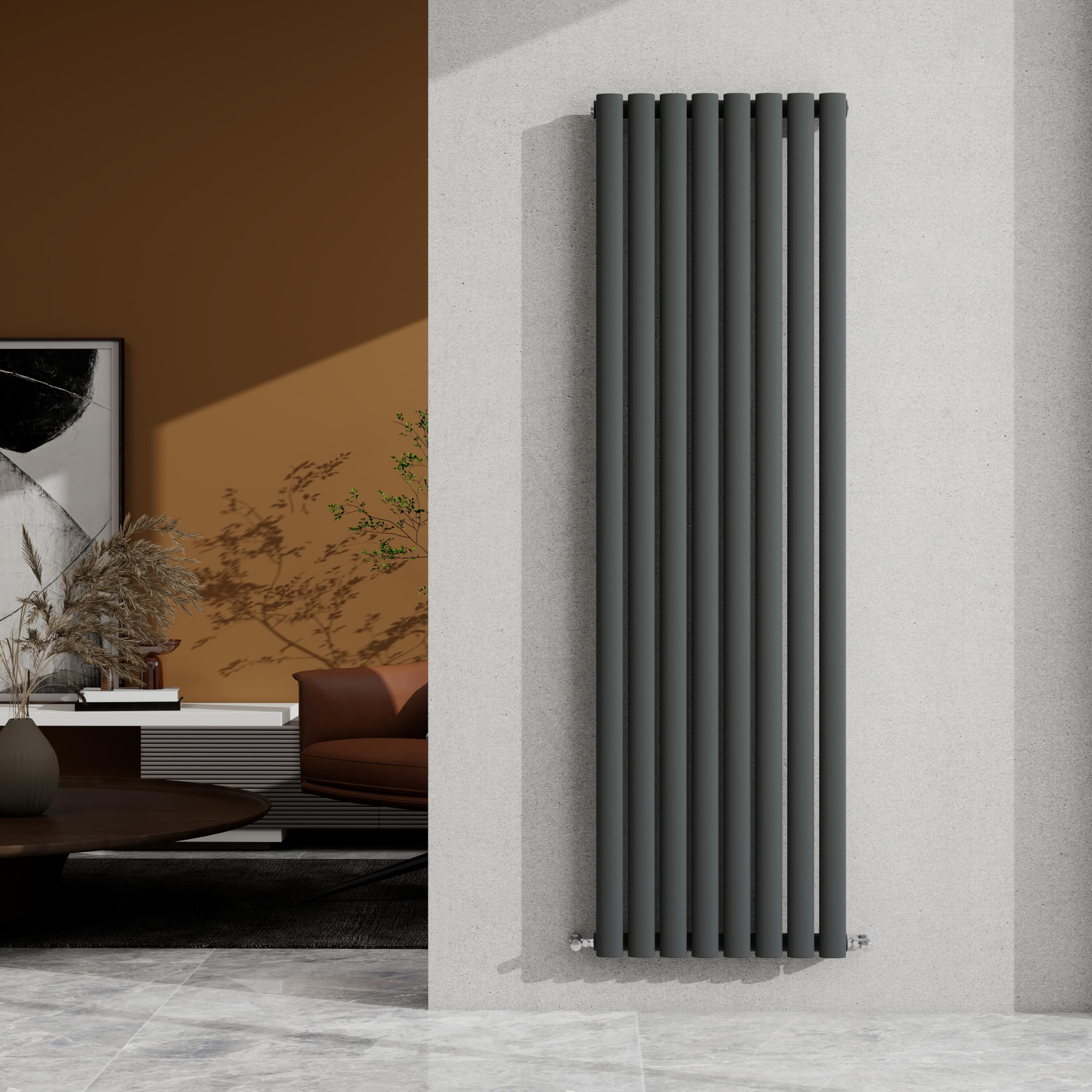 1600×472mm Anthracite Single Oval Column Radiator Vertical 3053 BTU