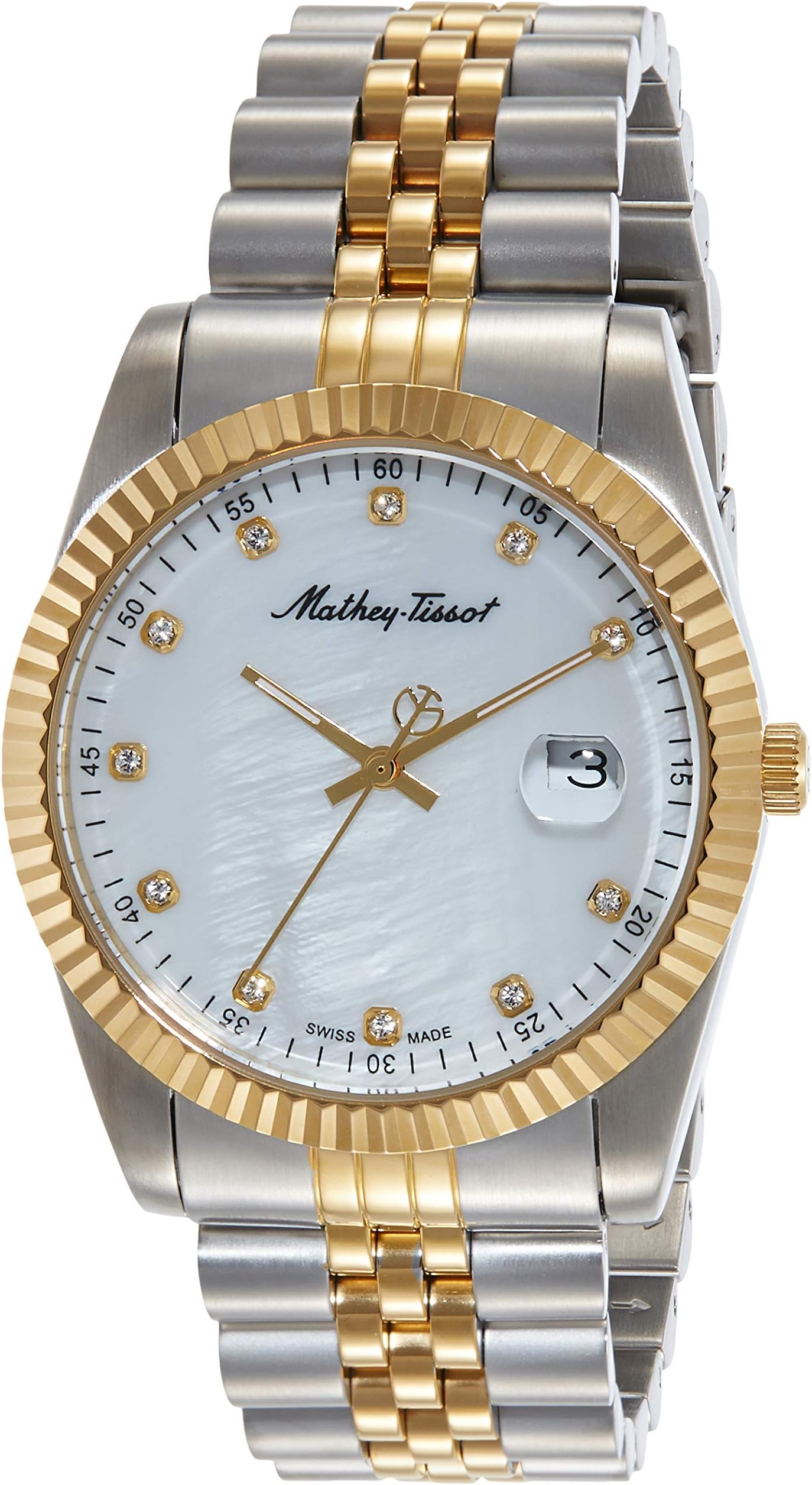 Stainless Steel Swiss Made Analog Mother of Pearl Dial Men Watch - H710Bi, Multi-Color Band