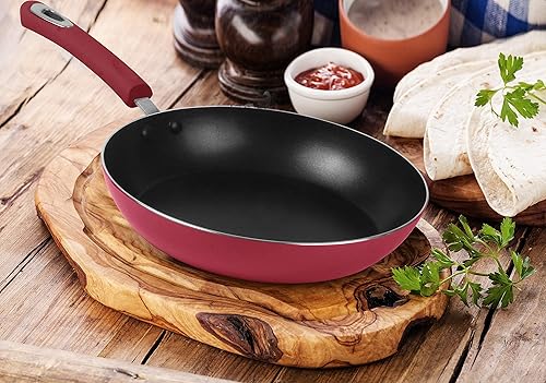 Miniatura 6 de Utopia Kitchen Juego de sartenes antiadherentes, parte inferior de inducción de 3 piezas, 8 pulgadas, 9.5 pulgadas y 11 pulgadas (rojo-negro)