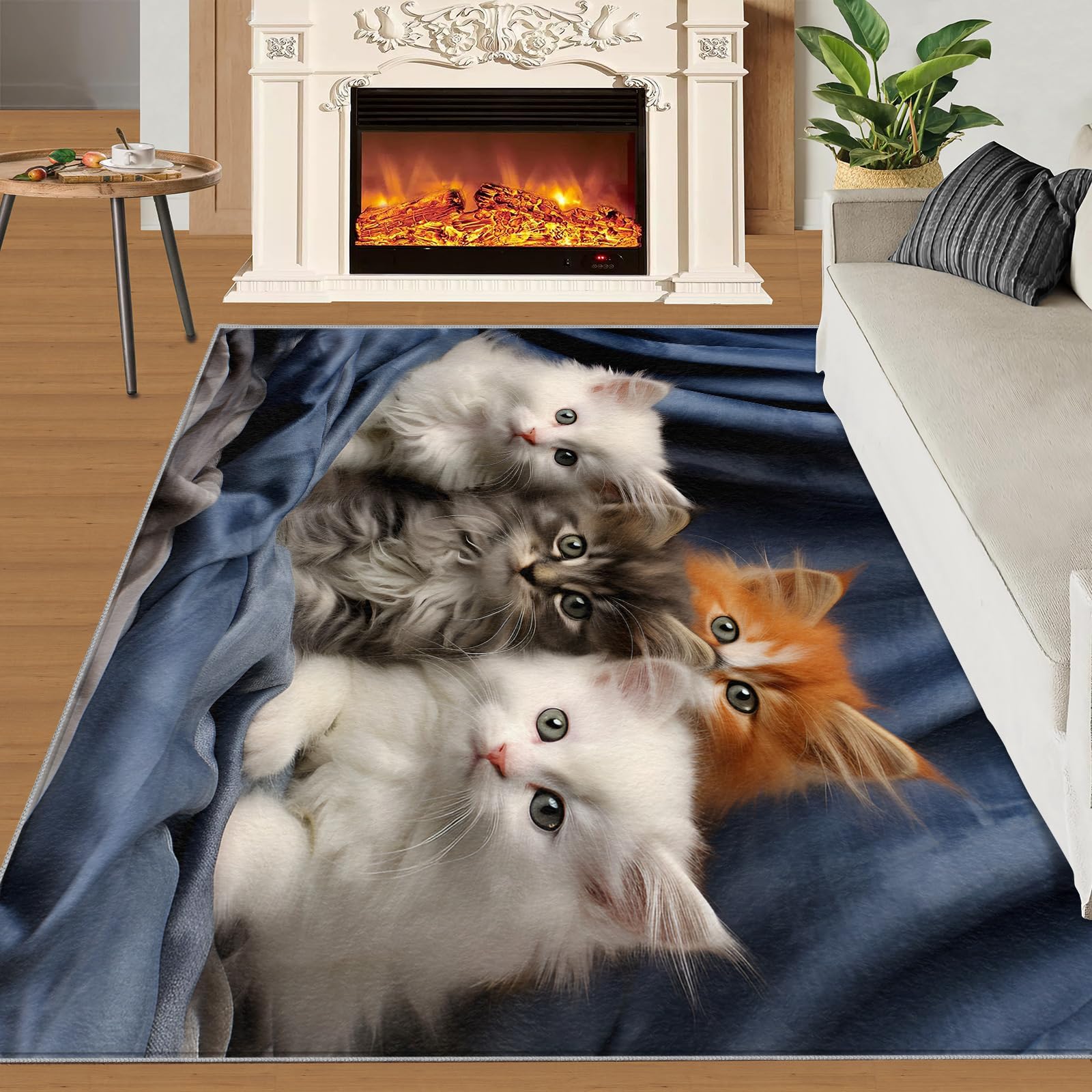 XEODIAT Cute Kitten Area Rug Cat Lover Rugs Non-Slip Floor Mat for Living Room Bedroom Dining Room Farmhouse Laundry Room Bathroom 120 x 180 cm