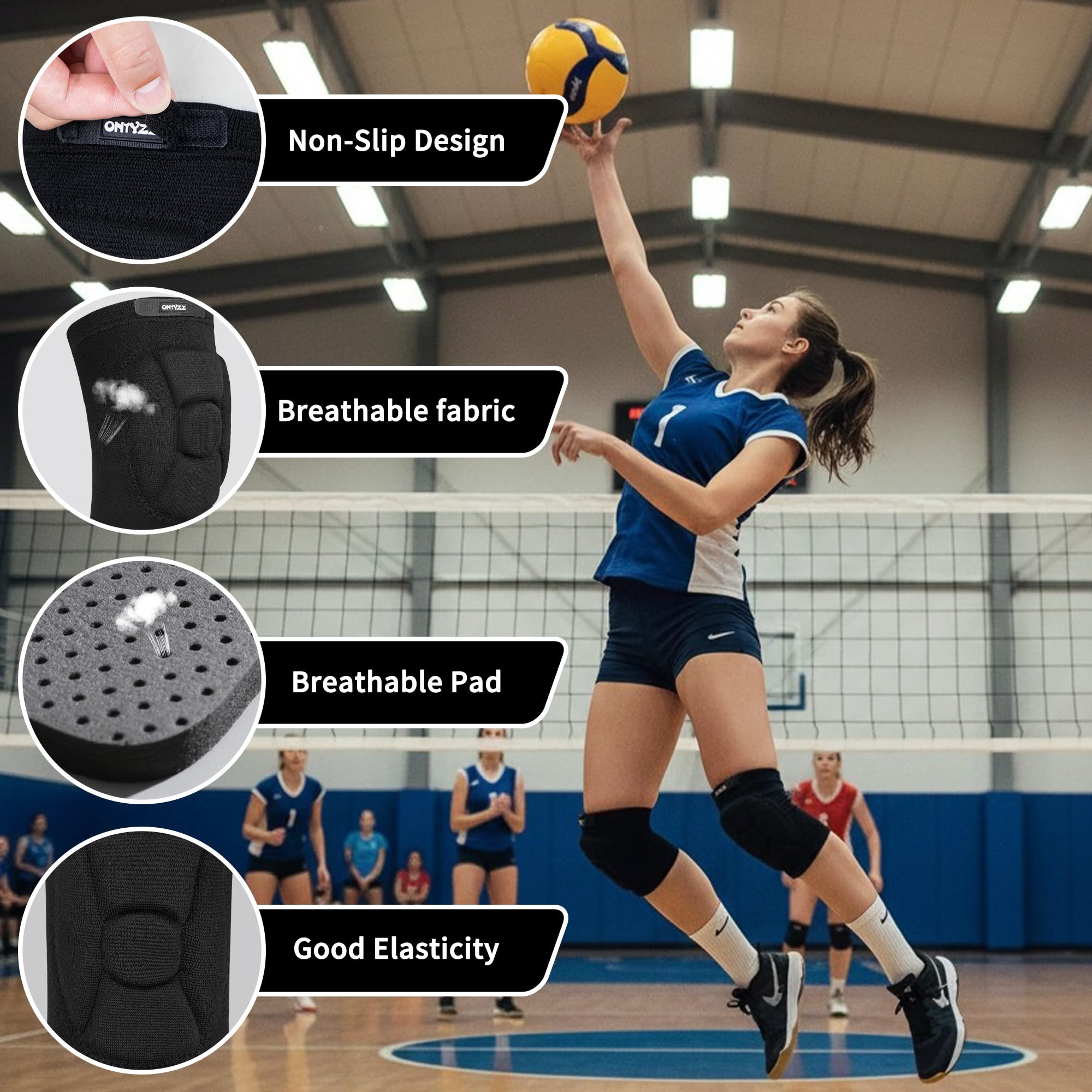 ONTYZZ Genouillere Volley Ball Respirantes Bandage Genou Extensible Doux pour Handball Danse
