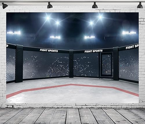 Miniatura 9 de BELECO Telón de fondo de boxeo de tela de 9 x 6 pies, luz de estadio, arena de boxeo 3D, telón de fondo para fotos, lucha y competición deportiva,