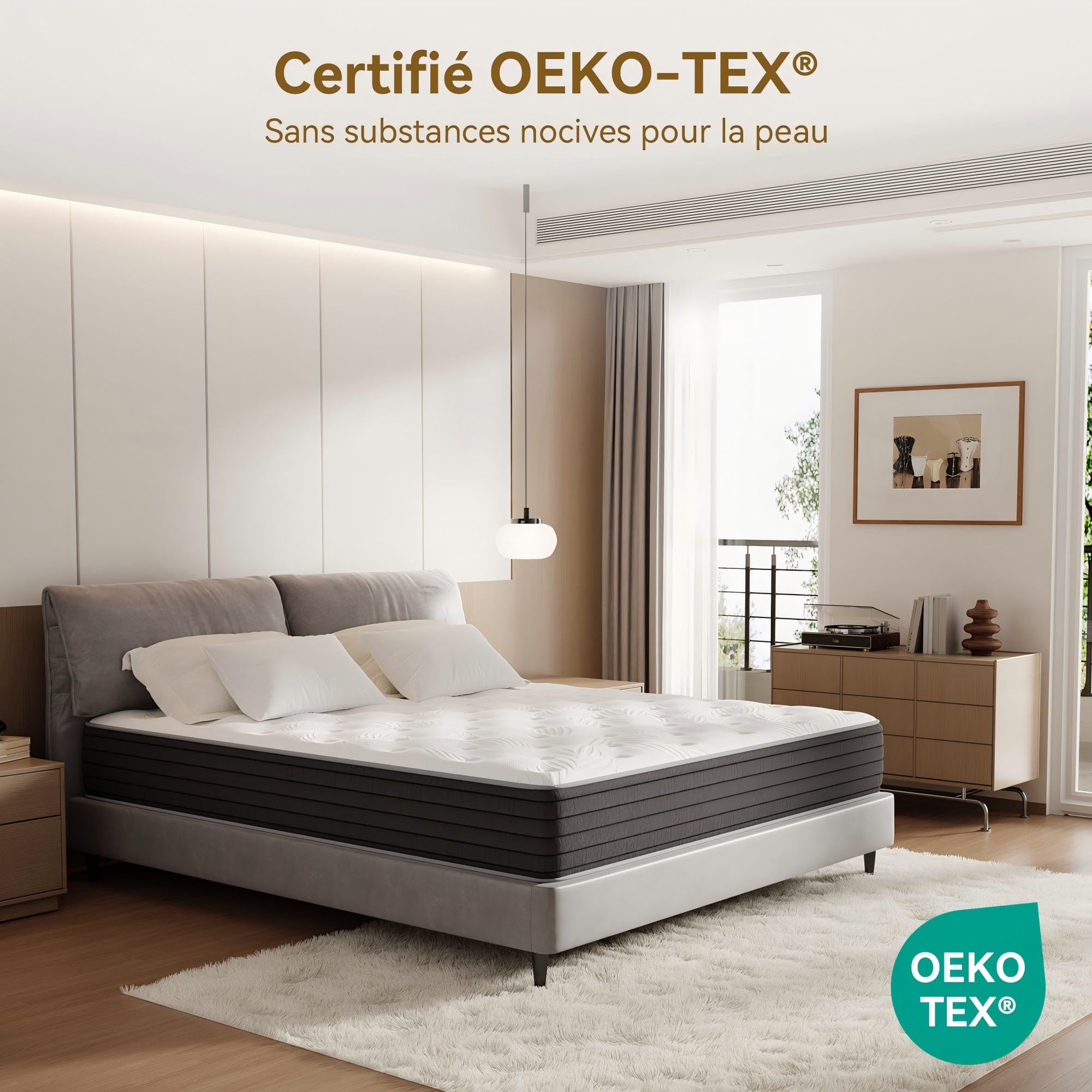 Matelas 140x190 cm, Épaisseur 22cm, Hybride Matelas à Ressorts ensachés, Moyenne Ferme H3, Soutien Parfait 7 Zone avec Mousse de Confort, Respirant, Certifié Oeko-TEX