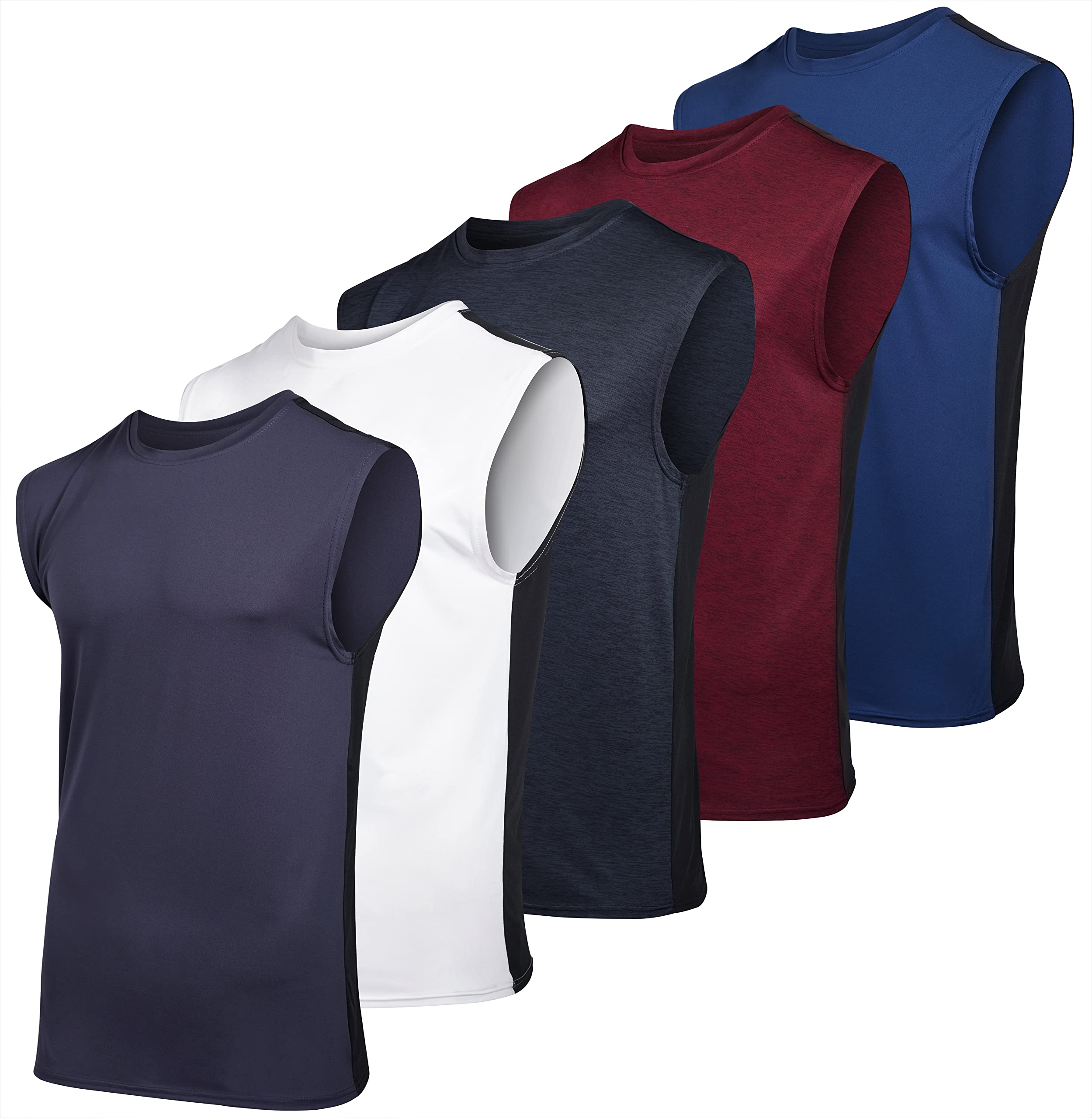 Real Essentials Men's 5-Pack Performance T-Shirts - Moisture Wicking Dry Fit Mesh, V-Neck, Medium