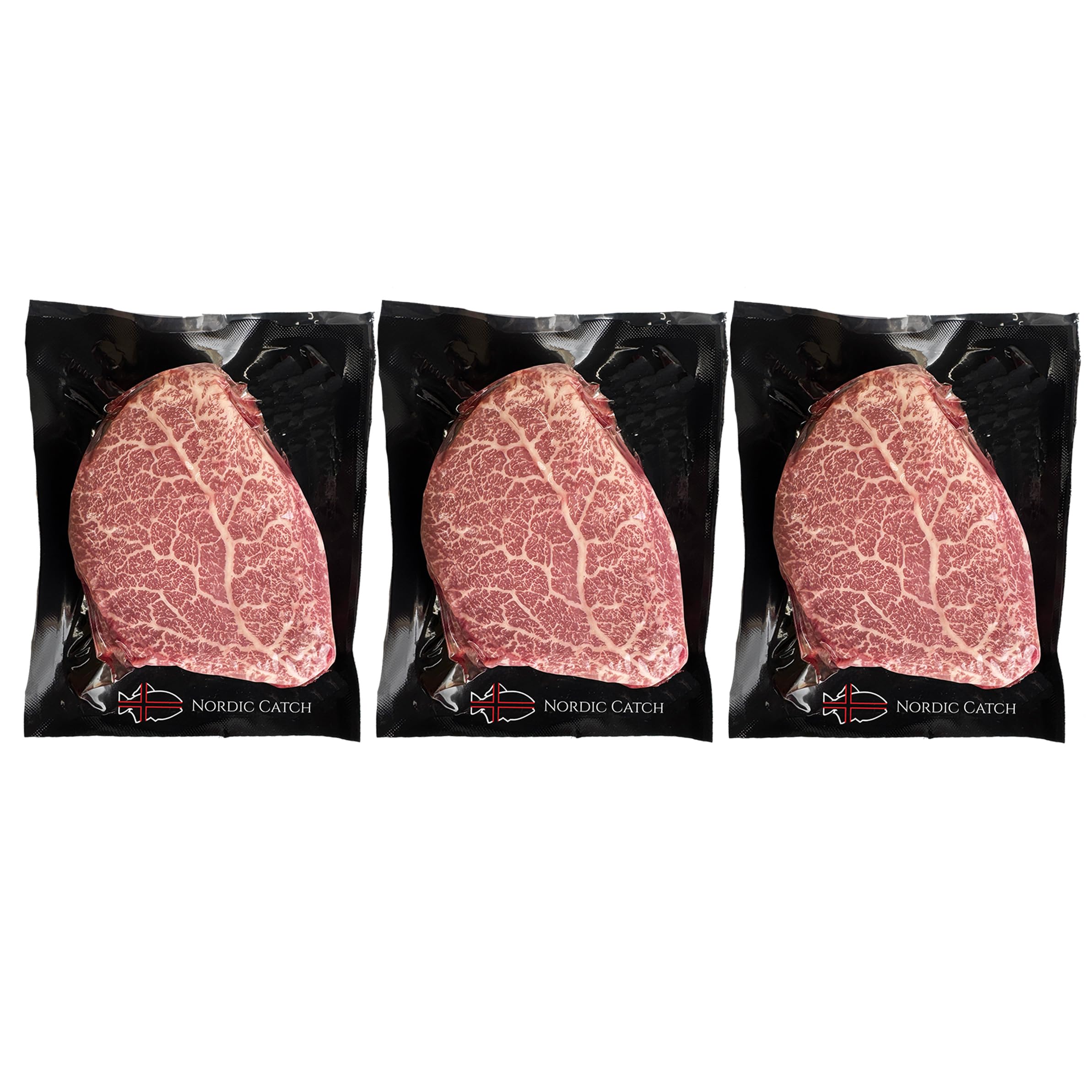 Nordic Catch Grade A5 Japanese Wagyu Filet Mignon Steak Without Bone, Always Fresh Thick Cut, Skin-Packed 100% Authentic A5 Wagyu Steak from Kagoshima Reserve - Great Gift - 8 oz - 3 Pack