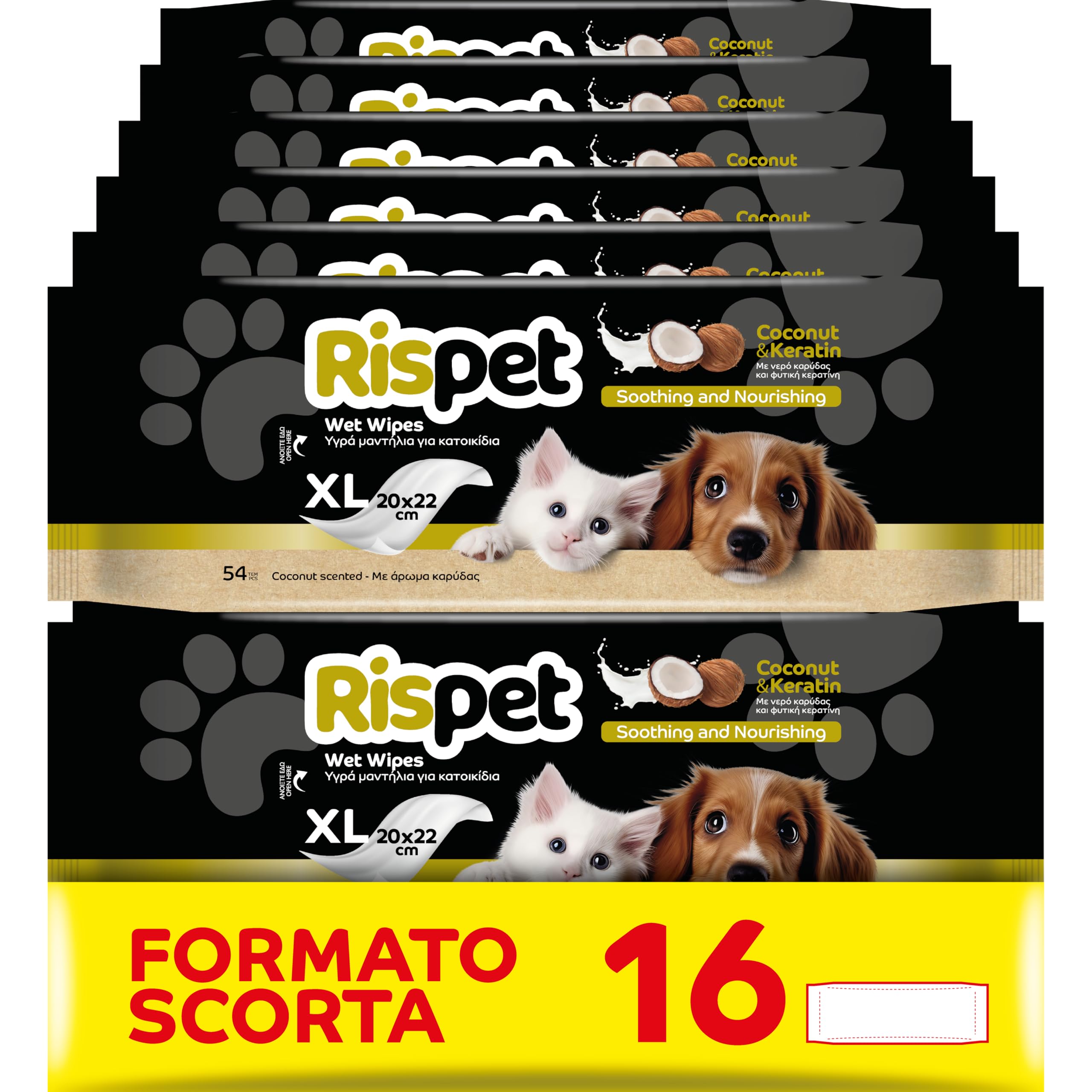 Salviette Igienizzanti e Purificanti XL, Cocco e Cheratina, per Il Manto di Cani, Gatti e Animali Domestici, 864 Salviettine