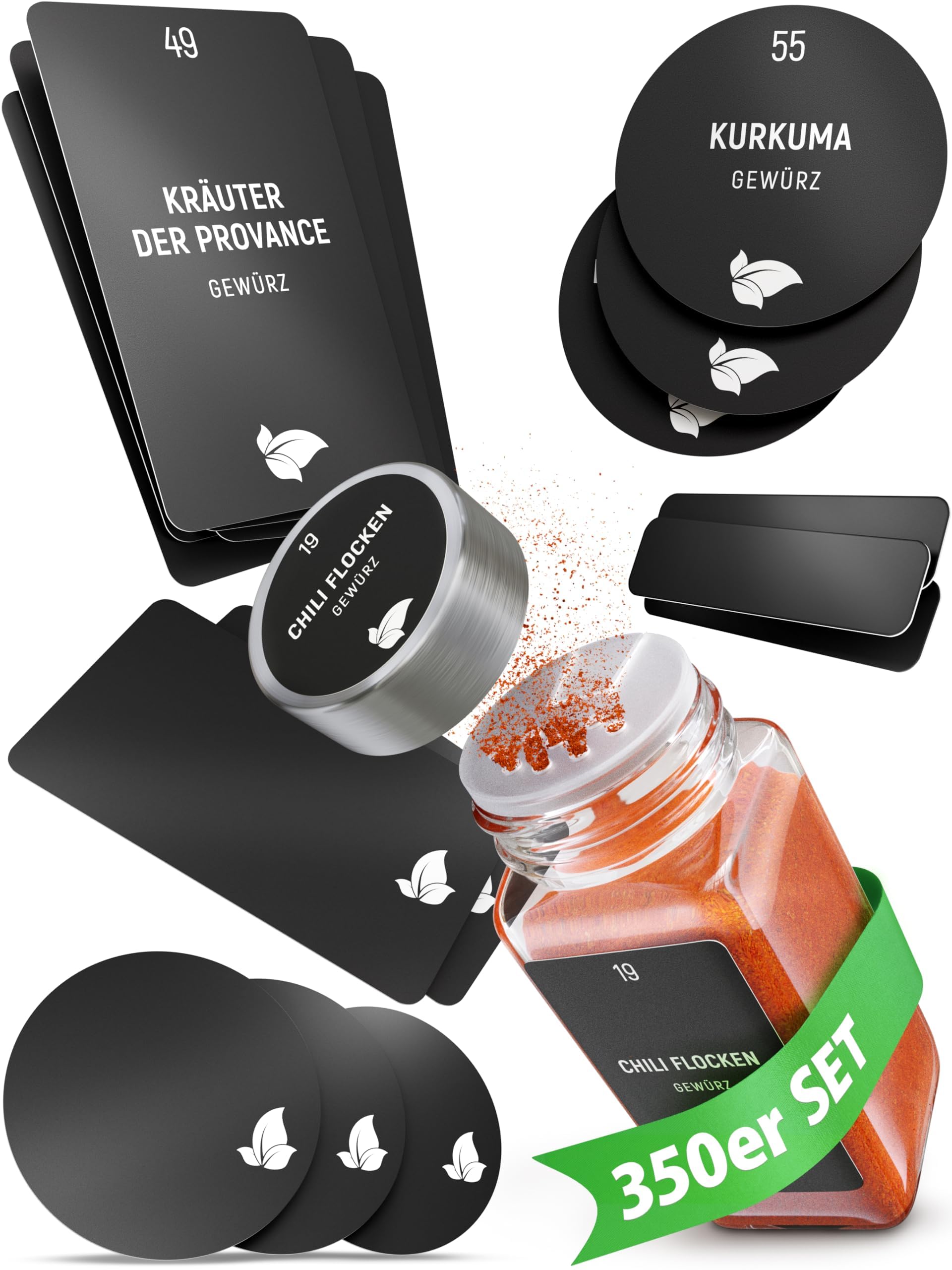 LAEVUSelf-Adhesive Spice Labels for Spice Jars, with Labels for Labelling, Kitchen Stickers for Your Spices, 350 Spice Stickers, Black