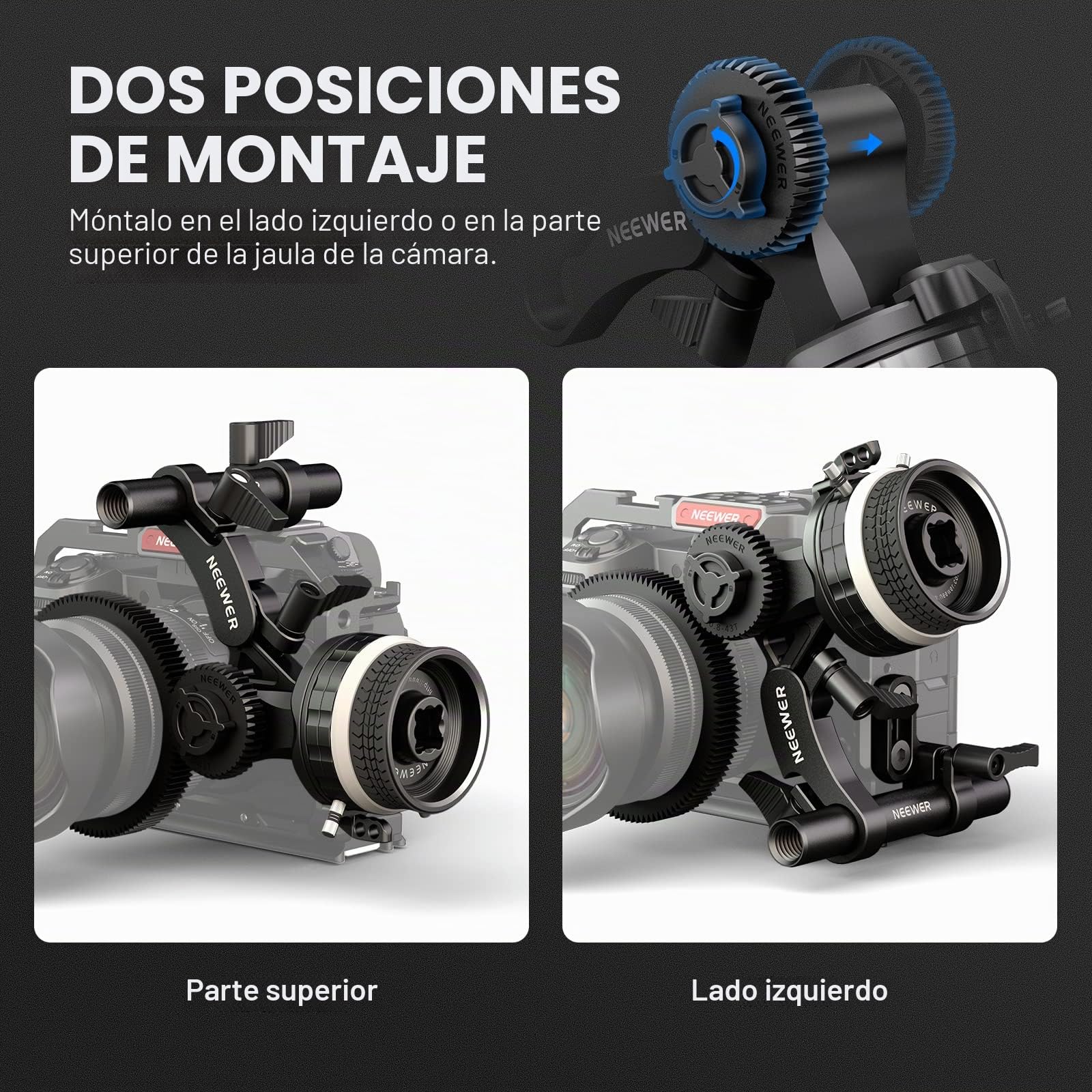 NEEWER Mini Enfoque de Seguimiento con Paradas A/B, Anillo de Engranaje de Lente, Varilla de 15 mm y Abrazadera de Varilla para cámara de Cine, cámara réflex Digital/sin Espejo, Compatible con