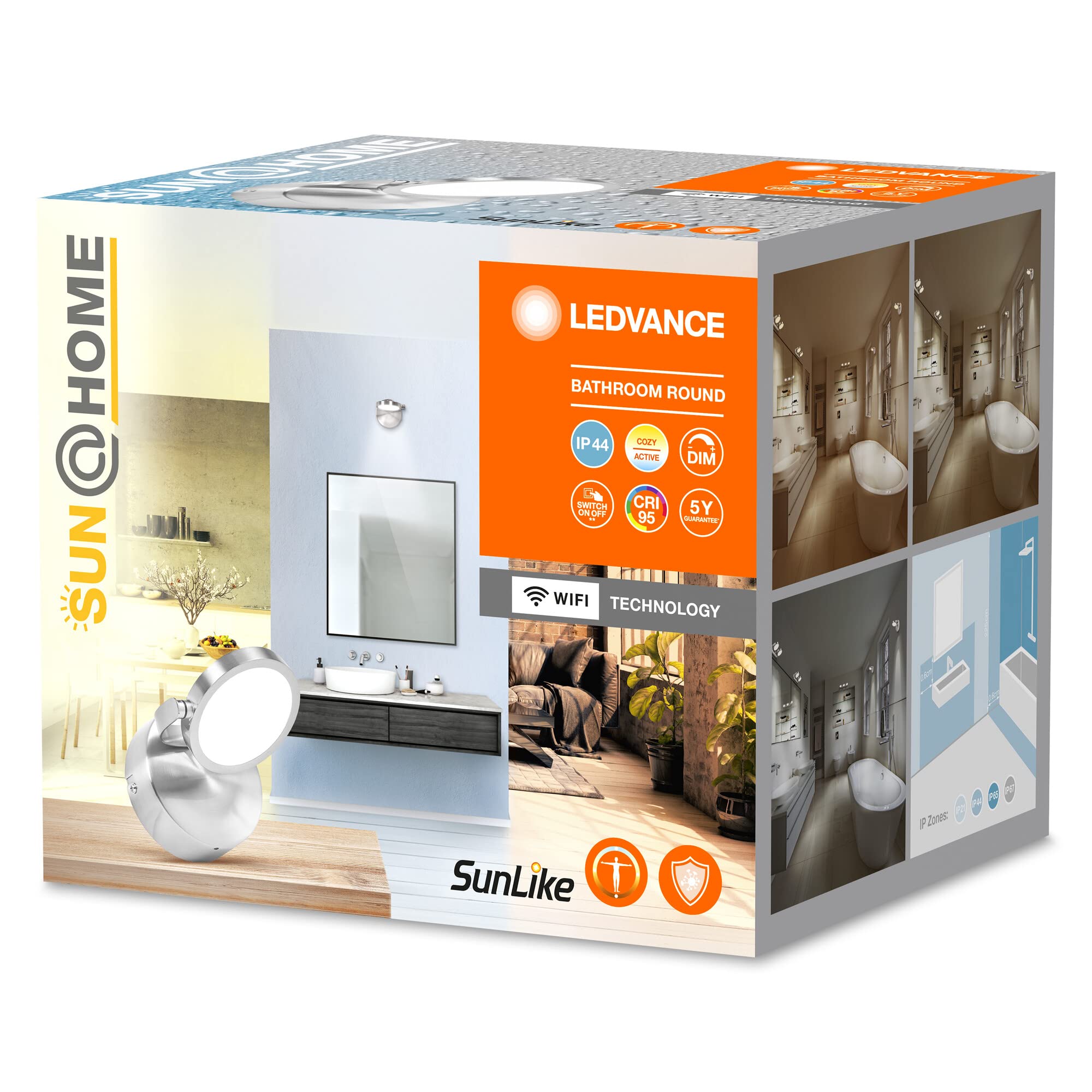 LEDVANCE SUN@HOME Badleuchte 110mm IP44, 7,5W, 520lm, regulierbares Weißlicht (2200K bis 5000K), stufenlos steuerbar, dimmbar, passt das Licht automatisch dem Biorhythmus an, Schutzklasse IP44, Chrom
