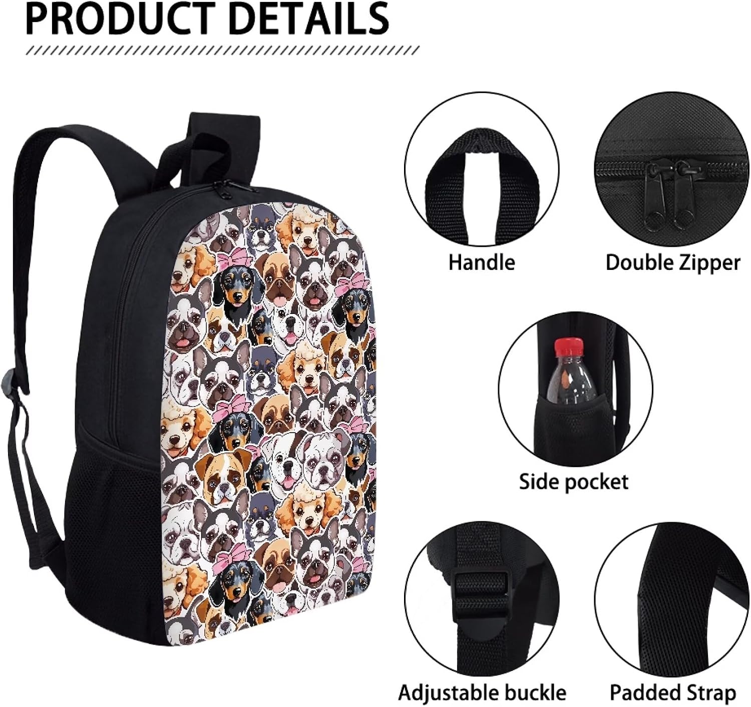 Simple School Bag for Kids Funny Dog Backpack for Student Cute Print Large Capacity Bookbag with Adjustable Shoulder Straps Lightweight Sturdy Backpack for Boys Girls