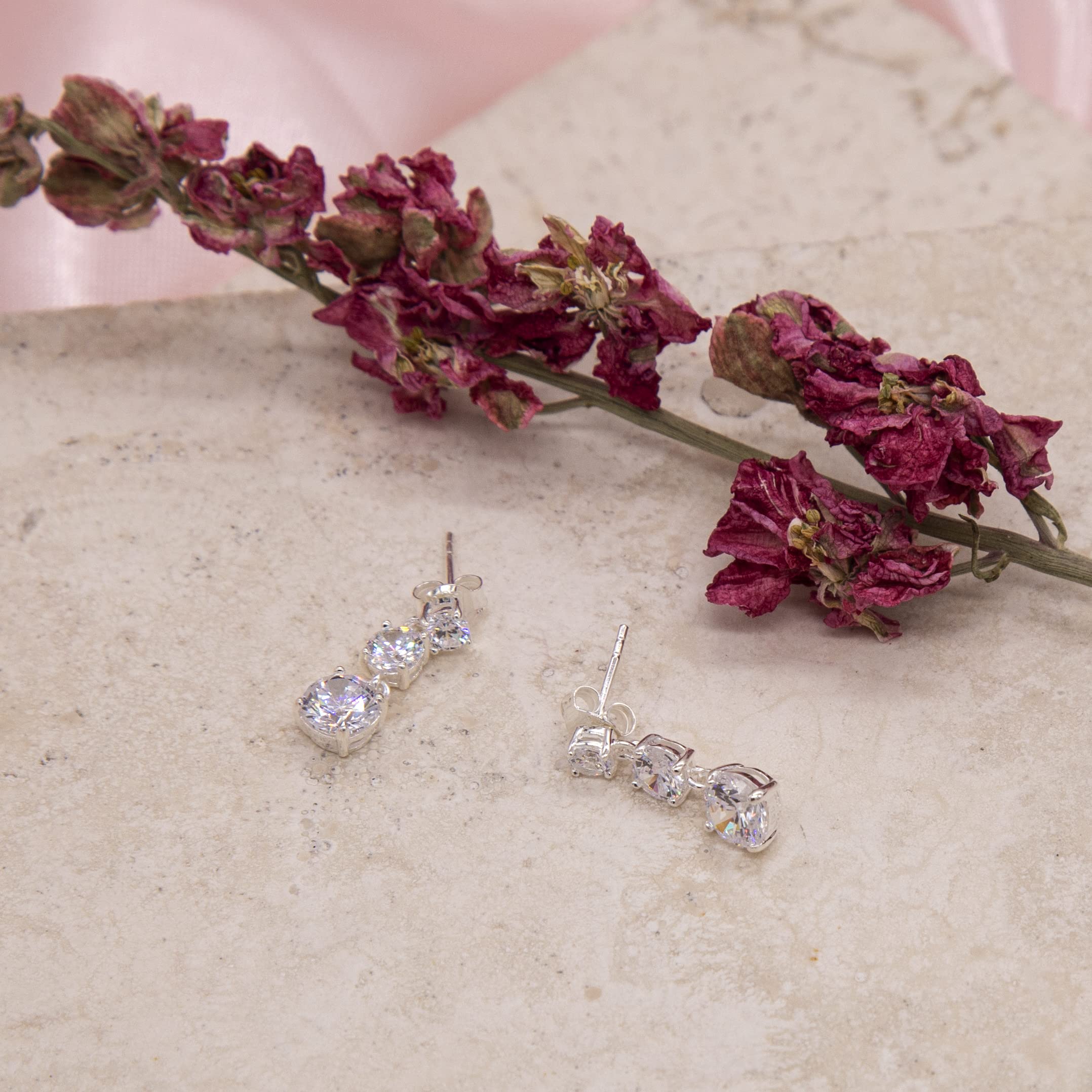 Tuscany Silver Orecchini pendenti tripli con zirconi in argento sterling per donna