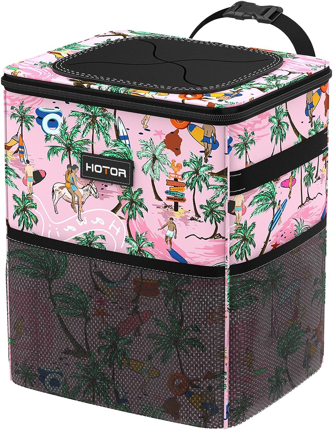 HOTOR Car Trash Can with Lid and Storage Pockets 100