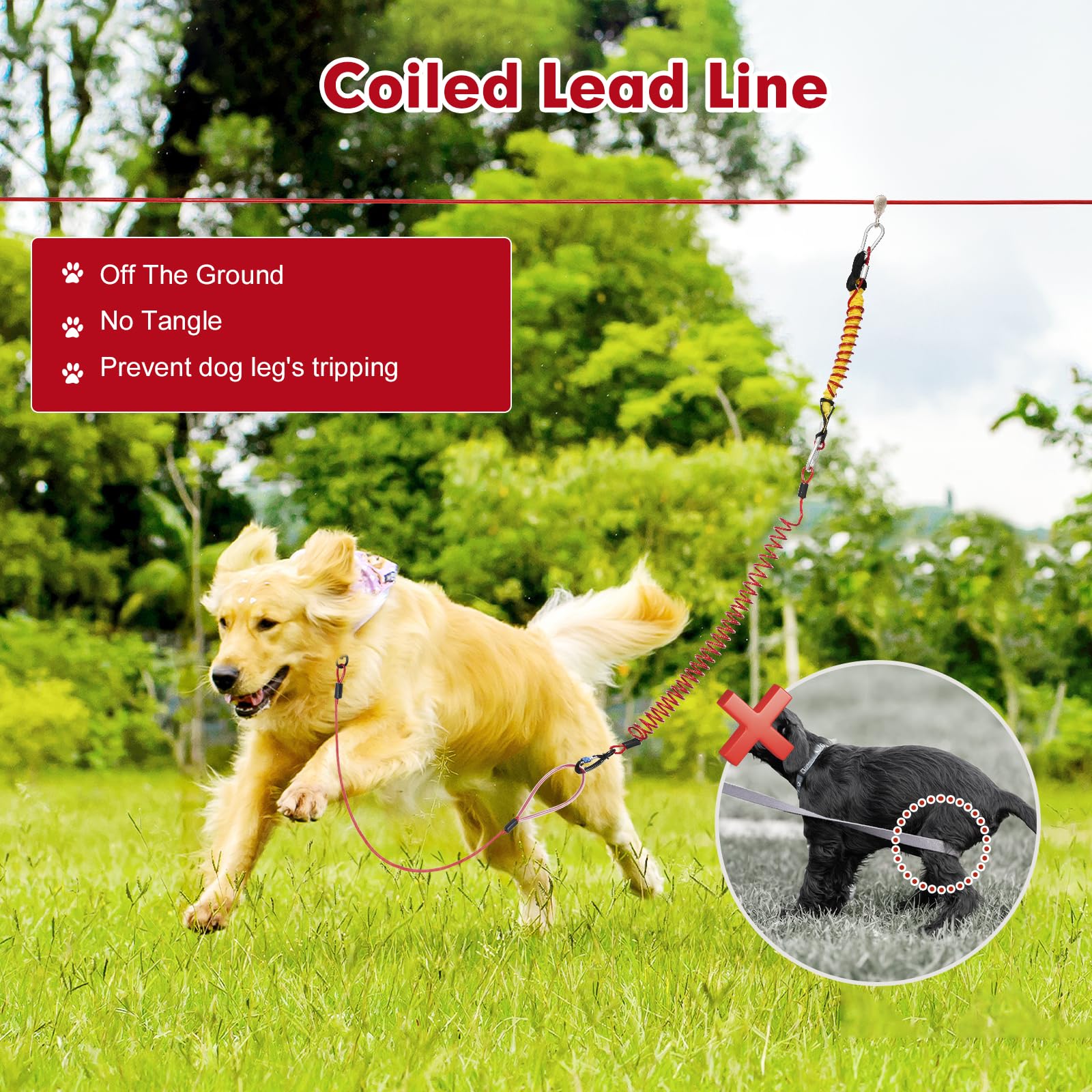 Dog Runner Dog Tether Line Dog Run Long Leash For Yard FurggisDirect Dog  Tie Out Runner 100FT