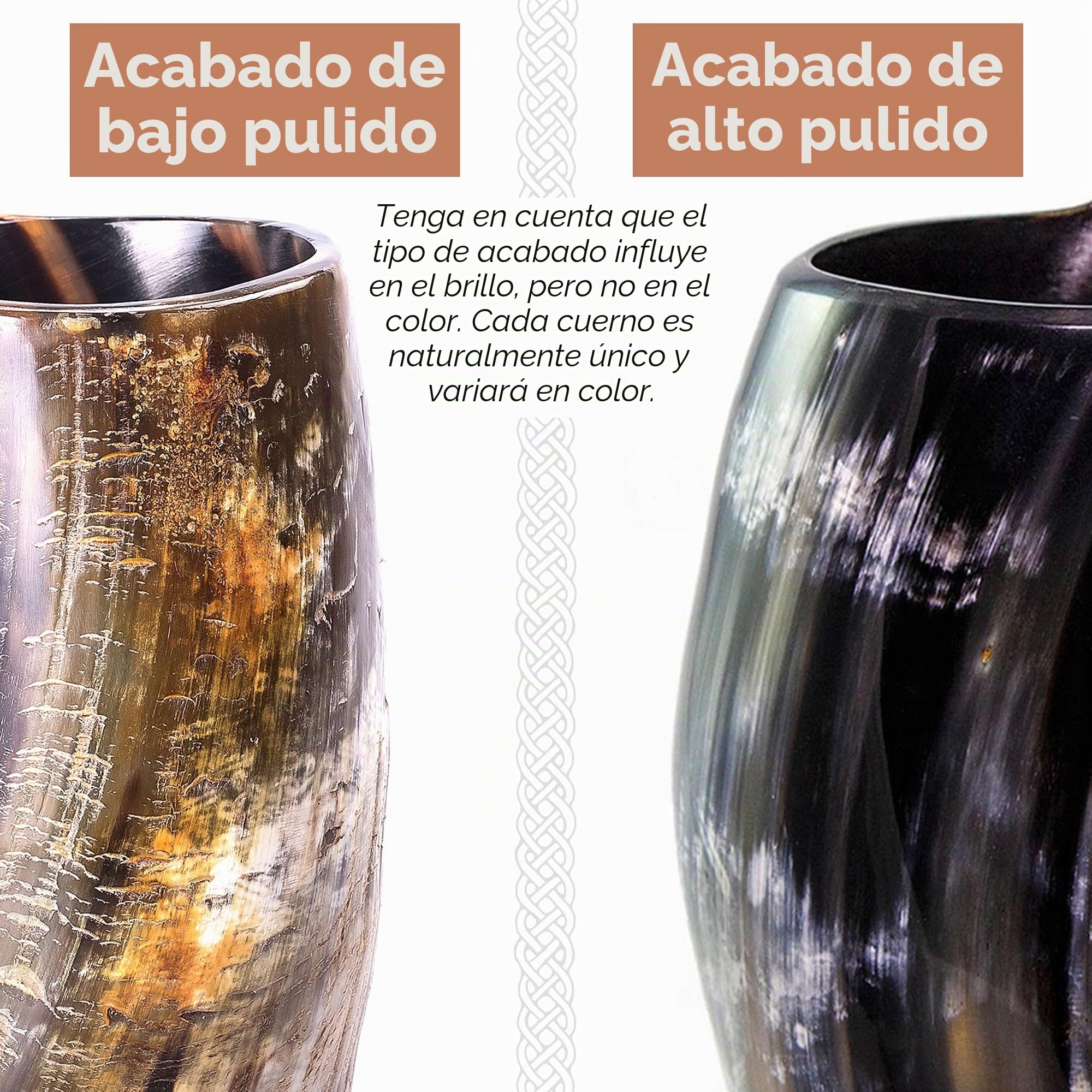 Norse Tradesman LG Viking - Taza de cuerno de cerveza 100% auténtica con fondo de madera dura y grabados en anillo, The Eternal, bajo pulido, 500 ml
