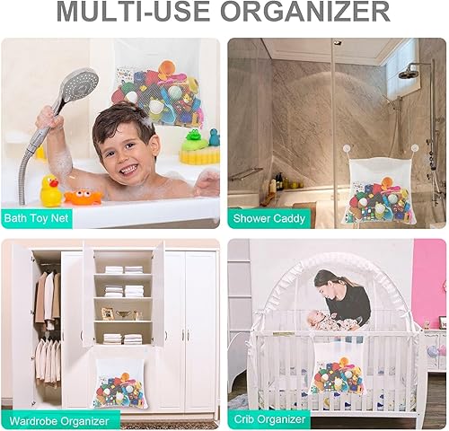 Miniatura 3 de DIDnDID Almacenamiento de juguetes de baño para bañera, organizador de juguetes de baño de malla de apertura ultra grande, soporte de juguetes de