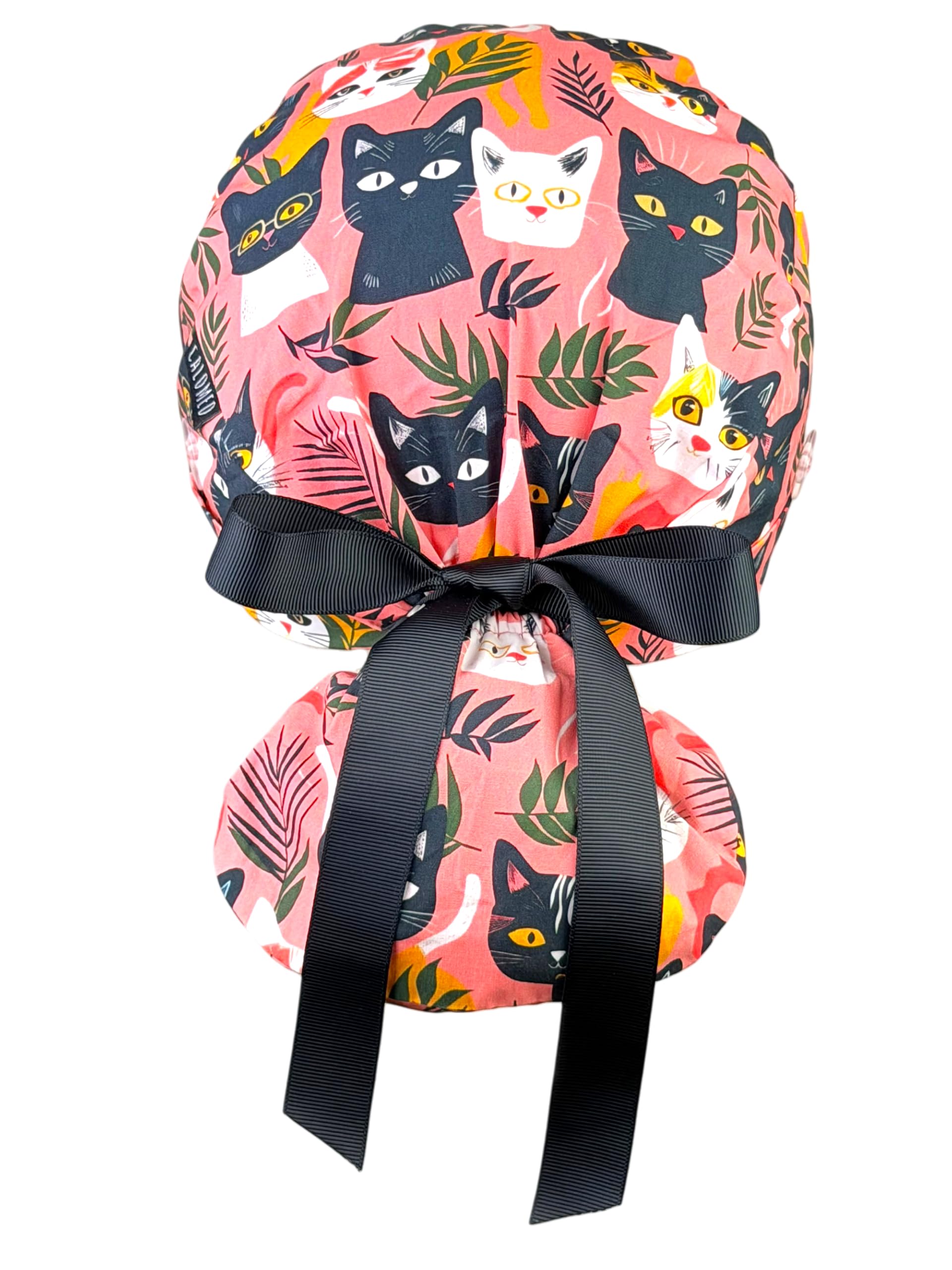 Scrub Cap for Women and Men, Ponytail Scrub Caps, Working Hat, Head Cover with Ribbon Ties and Buttons, Long Hair