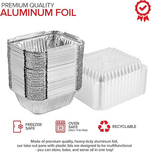 Miniatura 2 de Stock Your Home Sartenes pequeñas de aluminio de 1 libra con tapas paquete de 100 unidades sartenes de aluminio  tapas de plástico transparente
