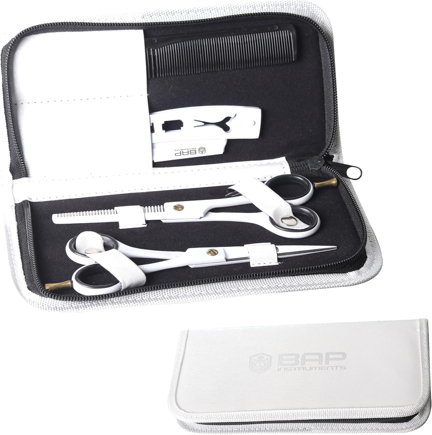 Professional Hairdressing Scissors Set – Super Cut Shears, Thinning Scissors, Razor & Comb – Barber Salon Hair Cutting Kit (White)